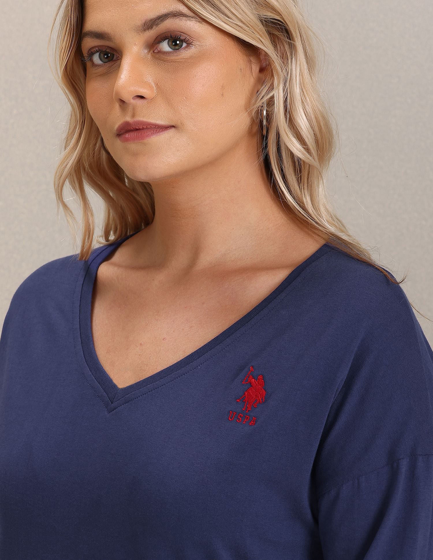 V-Neck Long Sleeve Solid Top Blue - U.S. Polo Assn. India | Large