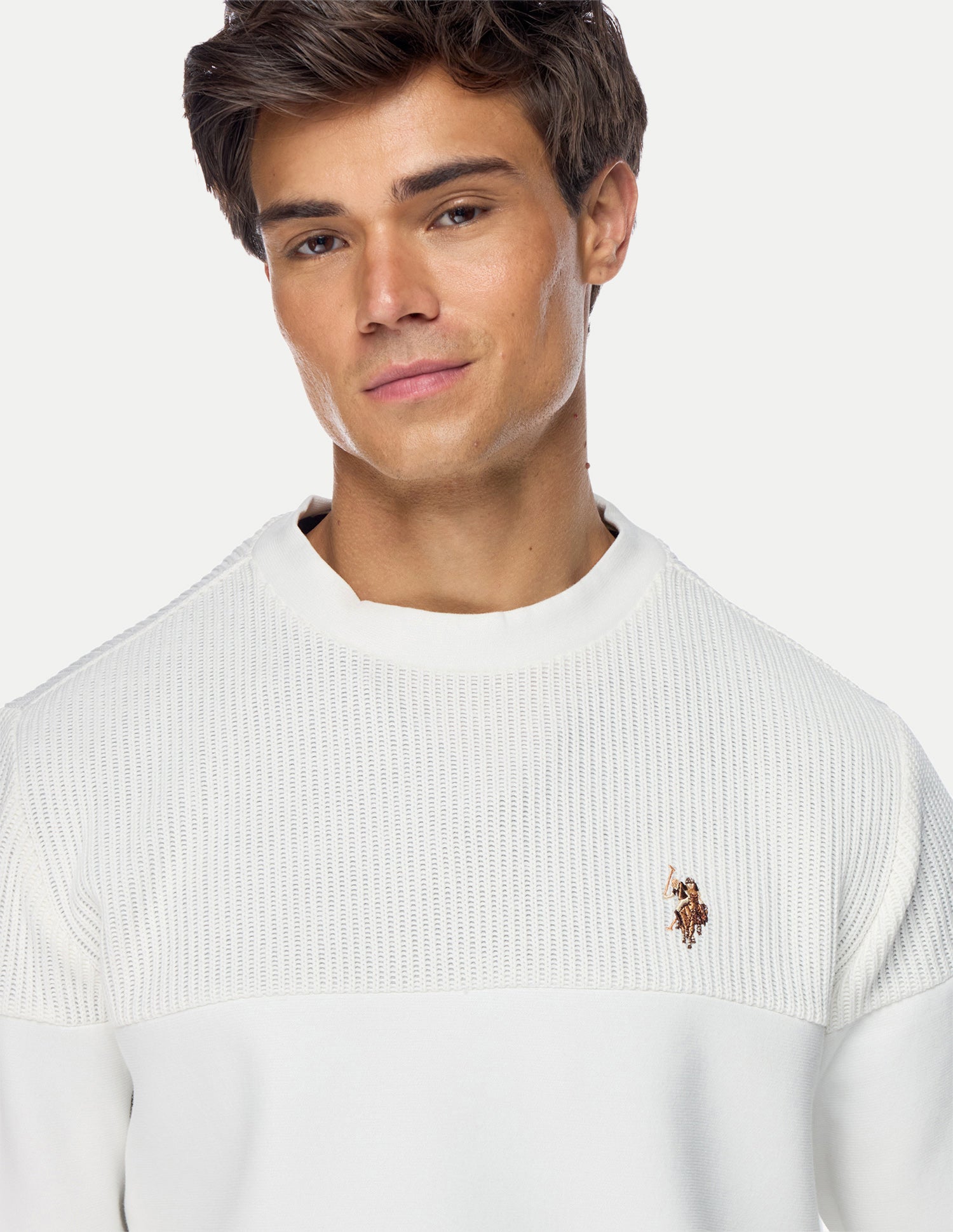 Patterned Knit Regular Fit Sweatshirt Ivory - U.S. Polo Assn. India | Large