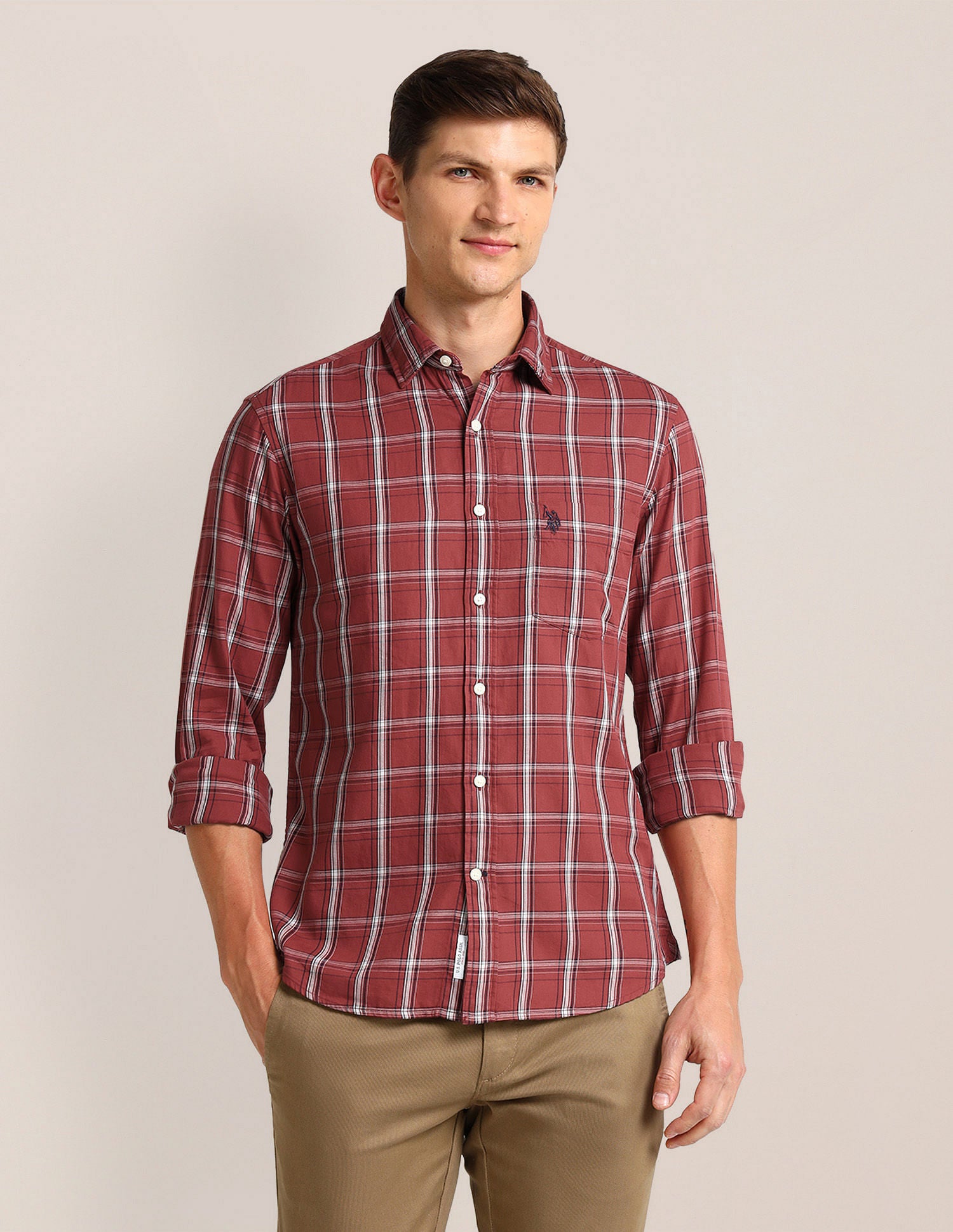 Grid Tattersall Checked Twill Shirt Red - U.S. Polo Assn. India | Large