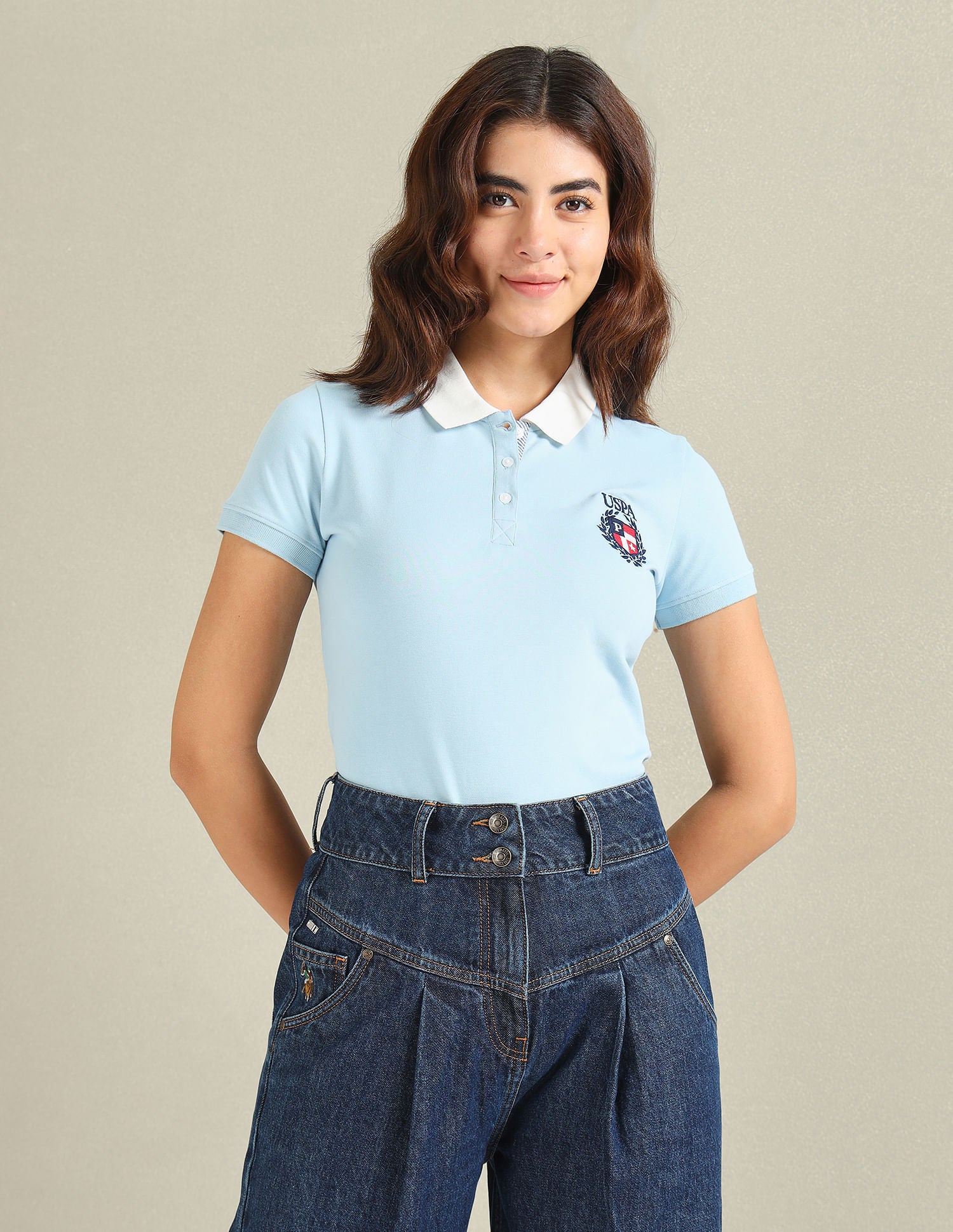 Contrast Collar Crest Polo Shirt Light Blue - U.S. POLO ASSN. | Large