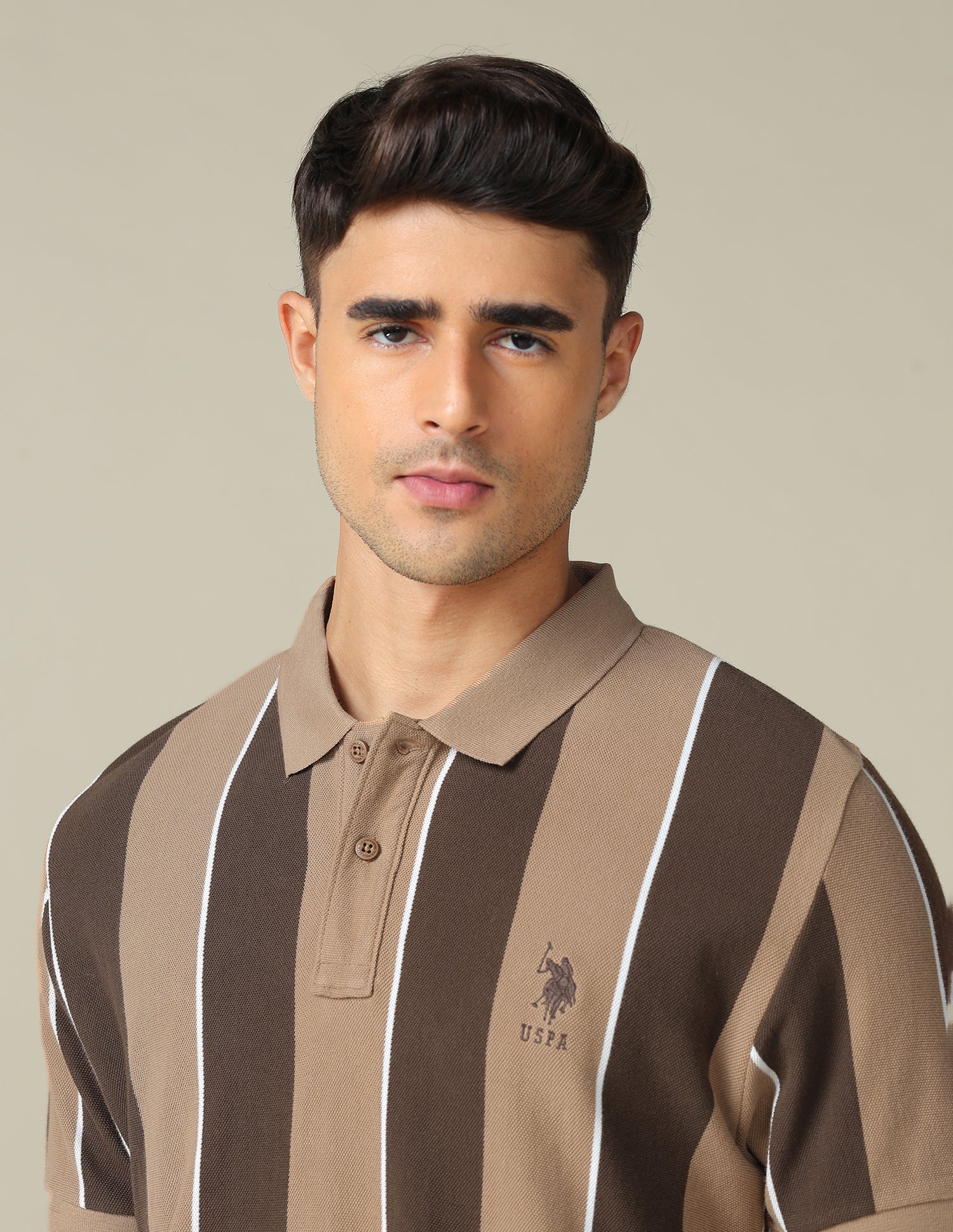 Vertical Striped Regular Fit Polo Shirt Beige - U.S. POLO ASSN. | Large