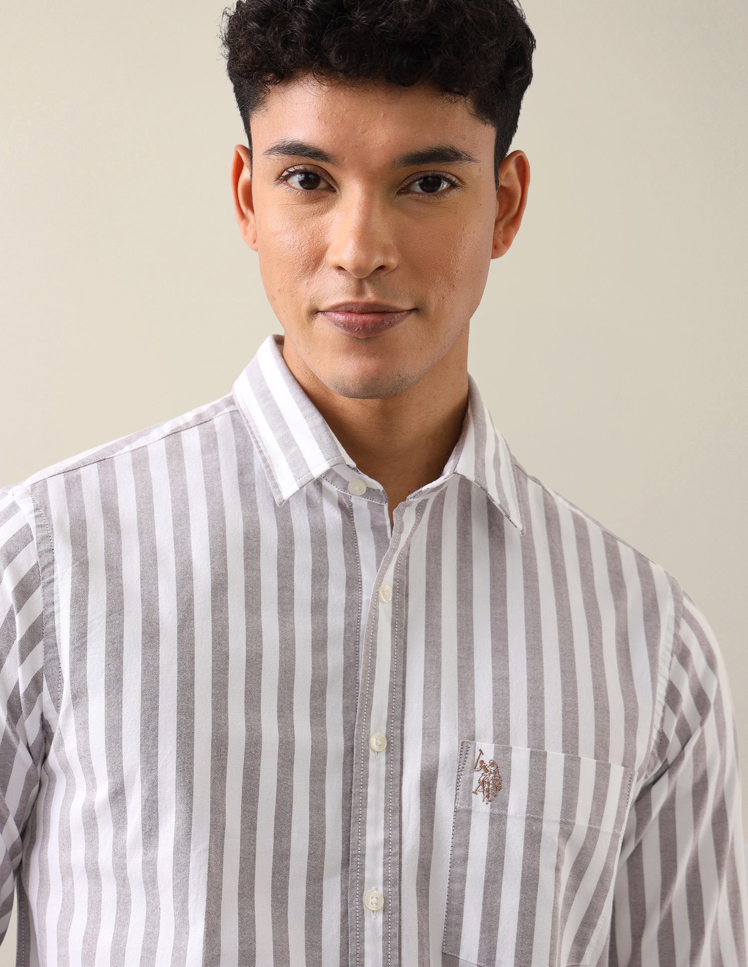 Tailored Fit Vertical Striped Shirt Grey - U.S. Polo Assn. India | Large