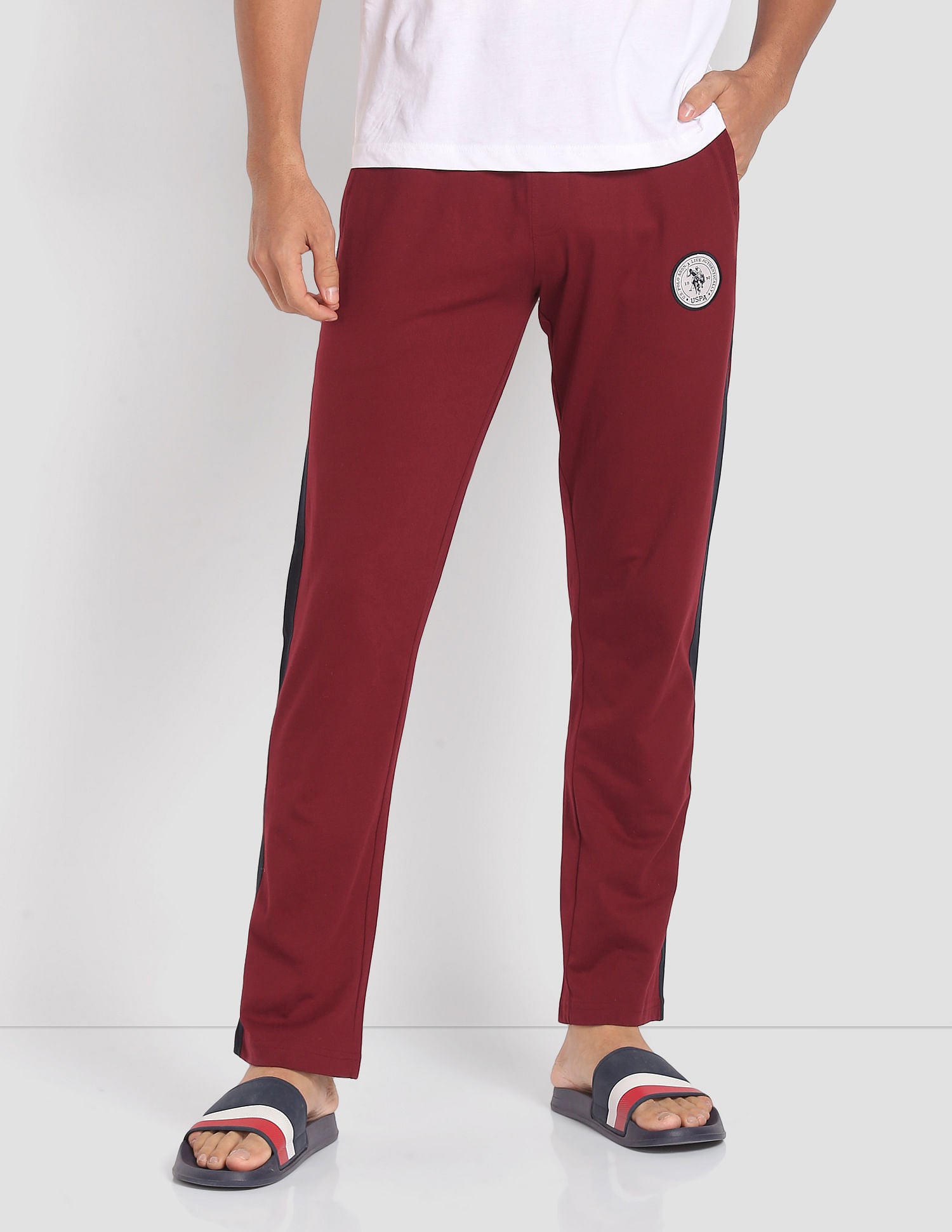 Comfort Fit Cotton Polyester I669 Lounge Track Pants - Pack Of 1 Maroon - U.S. POLO ASSN. | Large