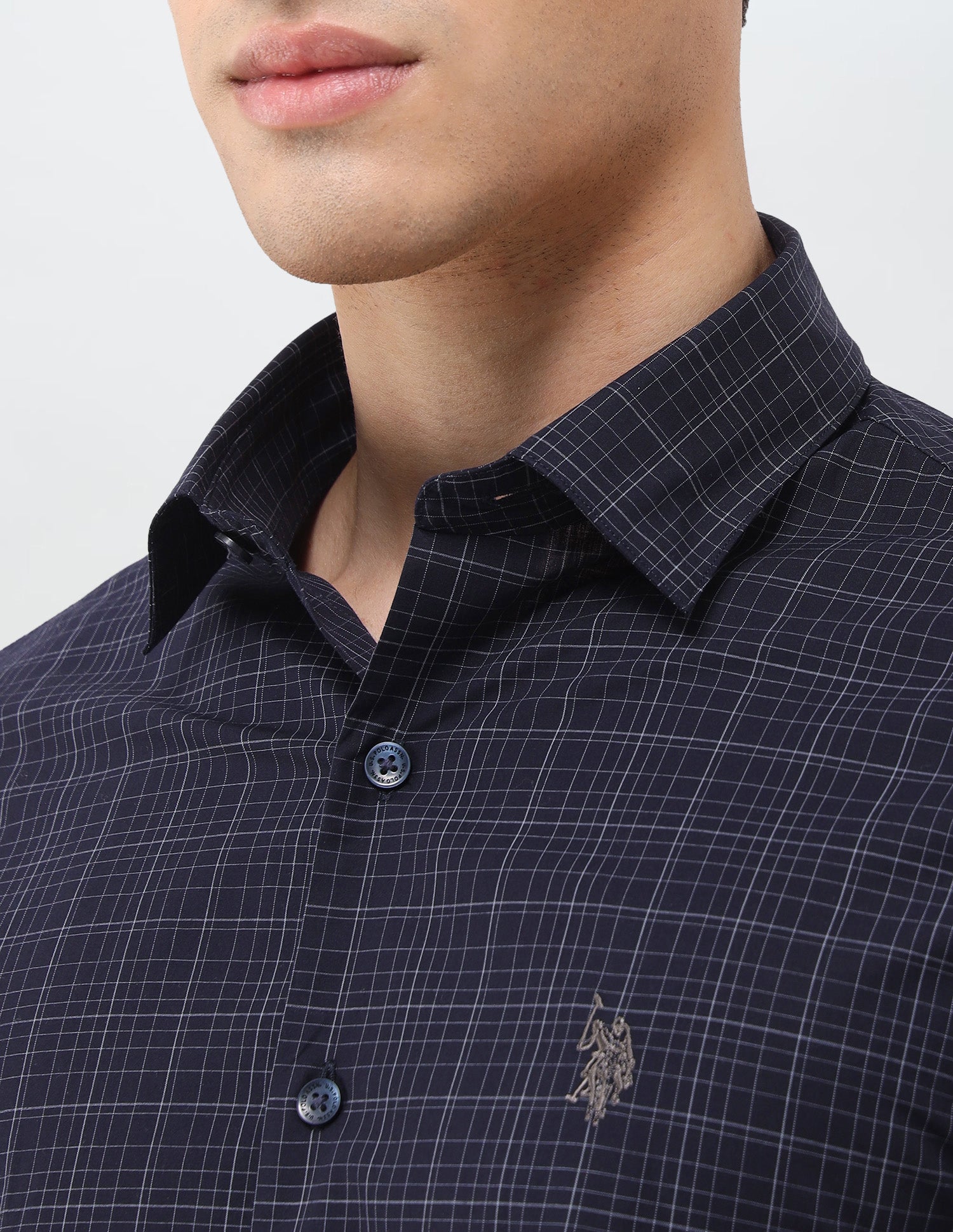 Grid Tattersall Checked Tailored Fit Shirt Navy - U.S. Polo Assn. India | Large