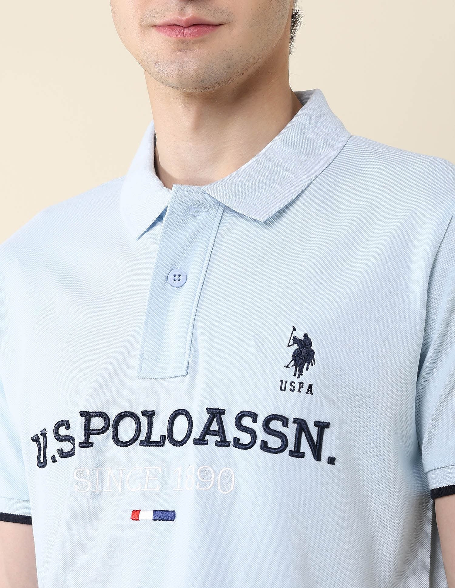 Slim Fit Brand Embroidered Polo Shirt Light Blue - U.S. Polo Assn. India | Large
