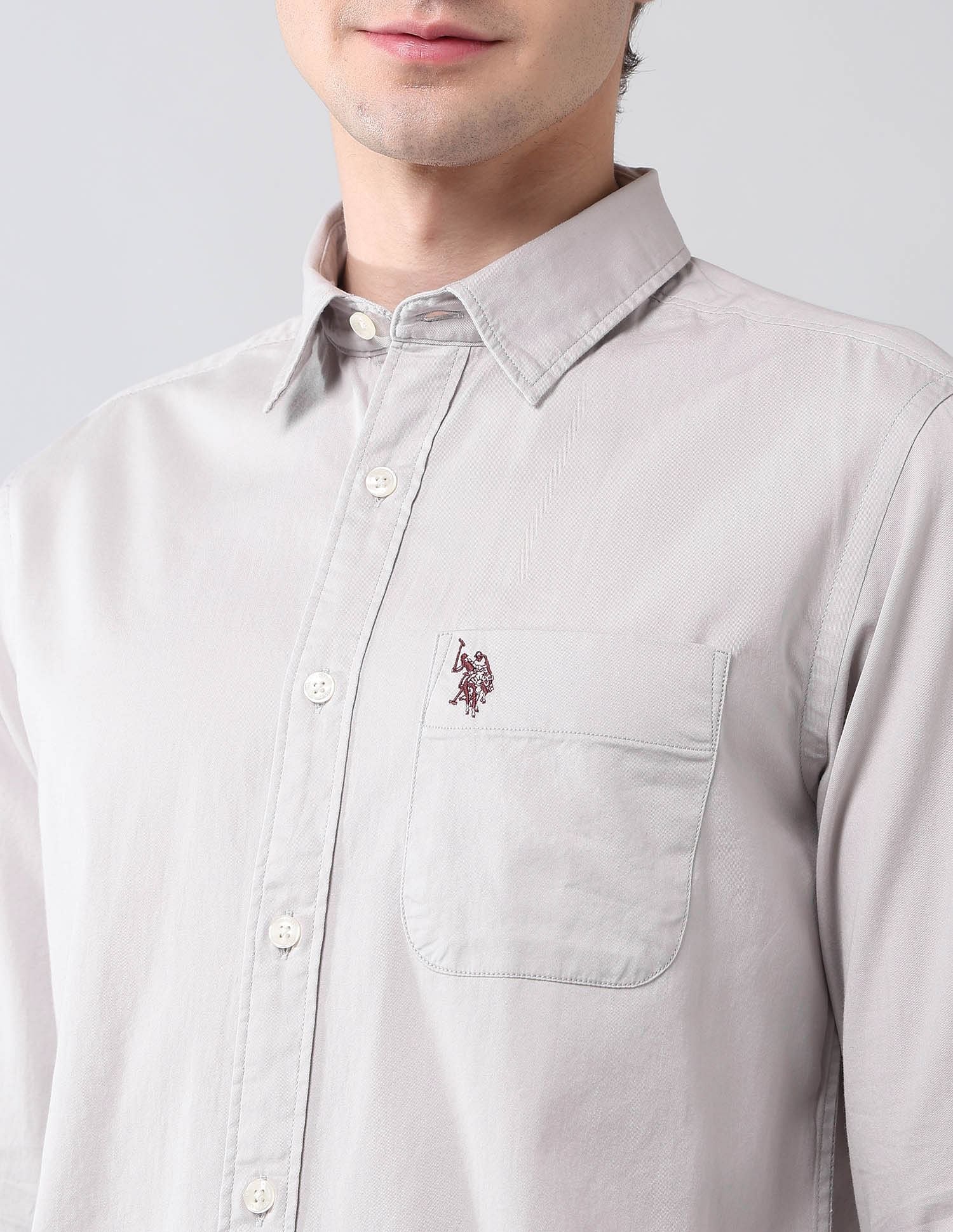 Pure Cotton Twill Shirt Khaki - U.S. Polo Assn. India | Large