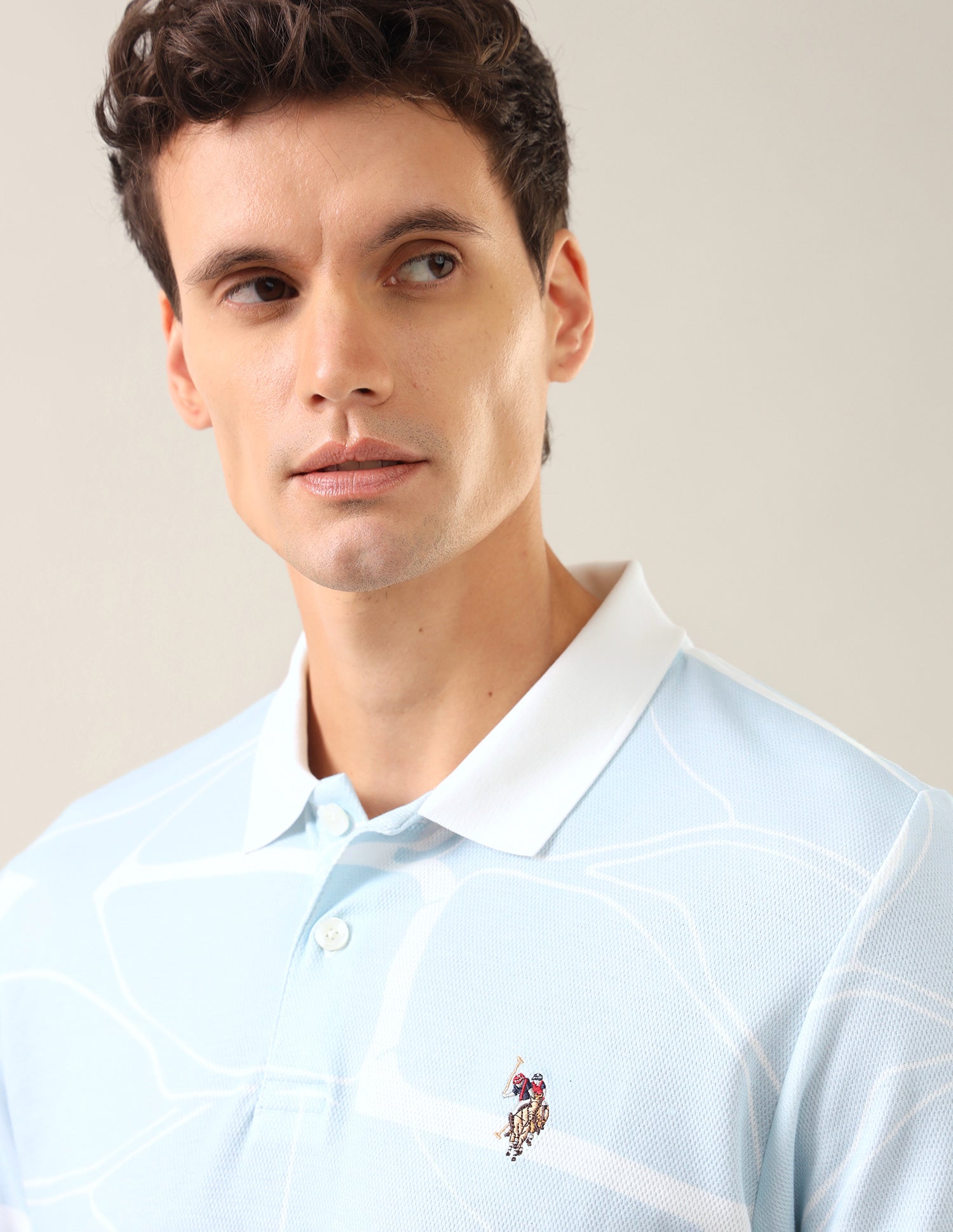 Abstract Printed Slim Fit Polo Shirt Light Blue - U.S. Polo Assn. India | Large