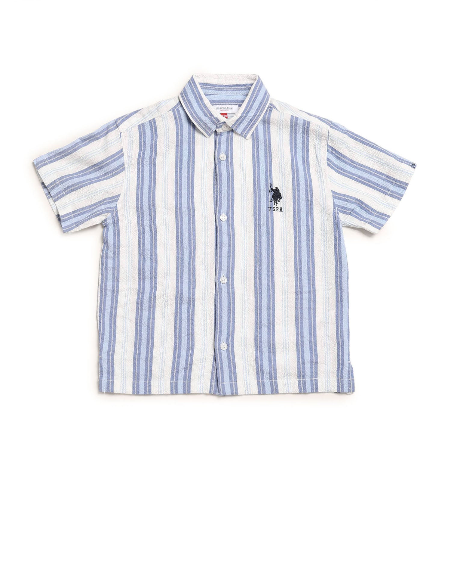 Boys Vertical Striped Seersucker Shirt Blue - U.S. Polo Assn. India | Large
