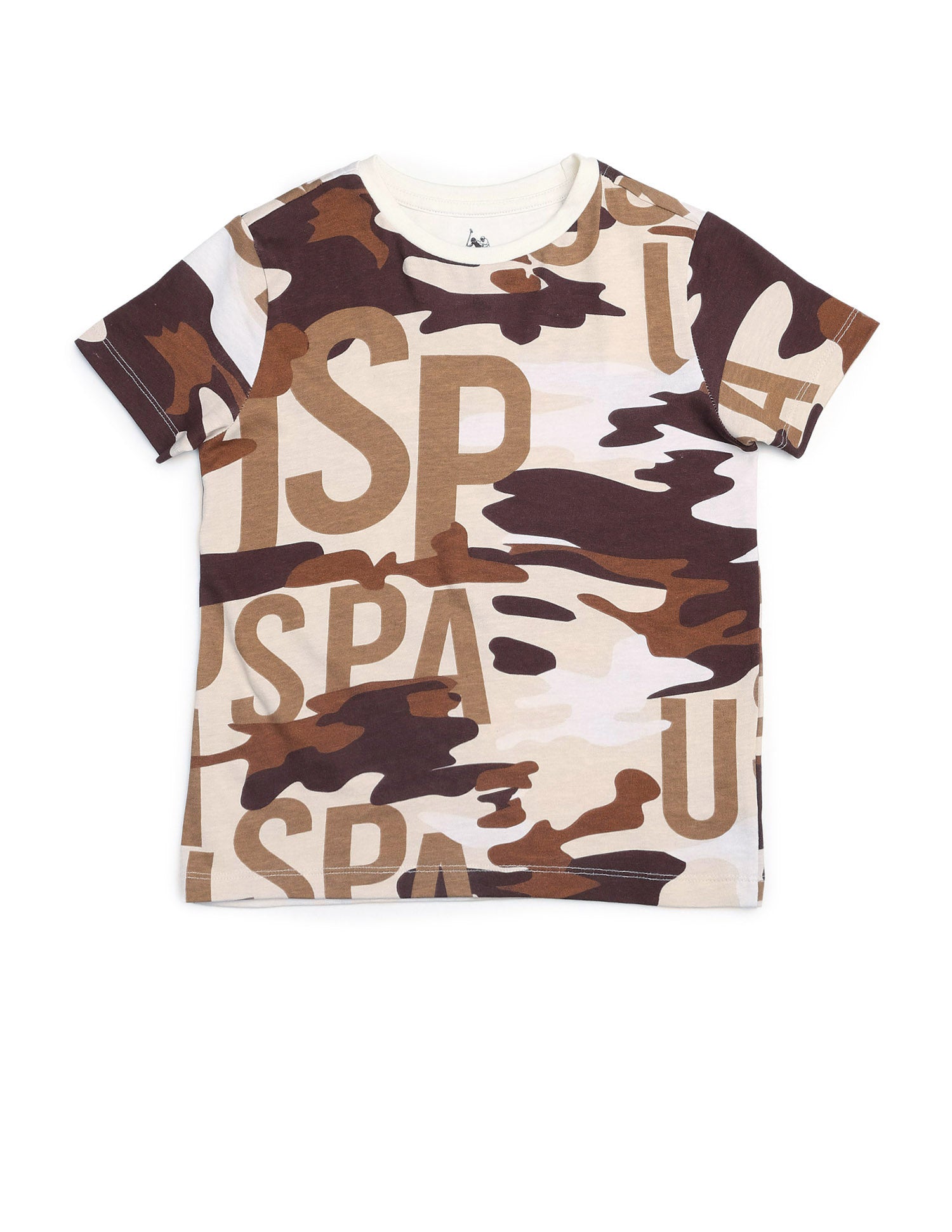 Boys Camouflage Printed Regular Fit T Shirt Ecru - U.S. POLO ASSN. | Large