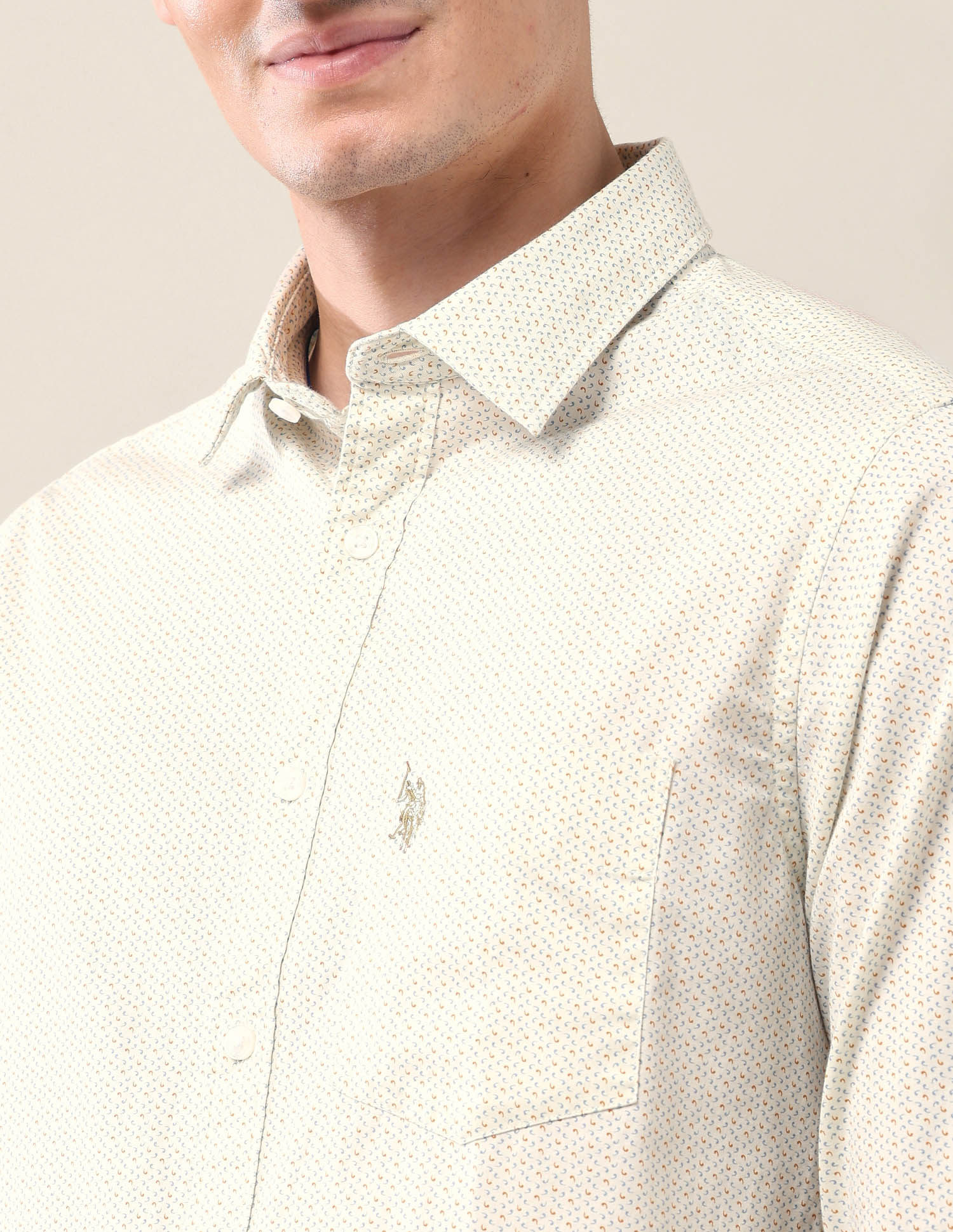 All-Over Printed Tailored Fit Shirt Cream - U.S. Polo Assn. India | Large