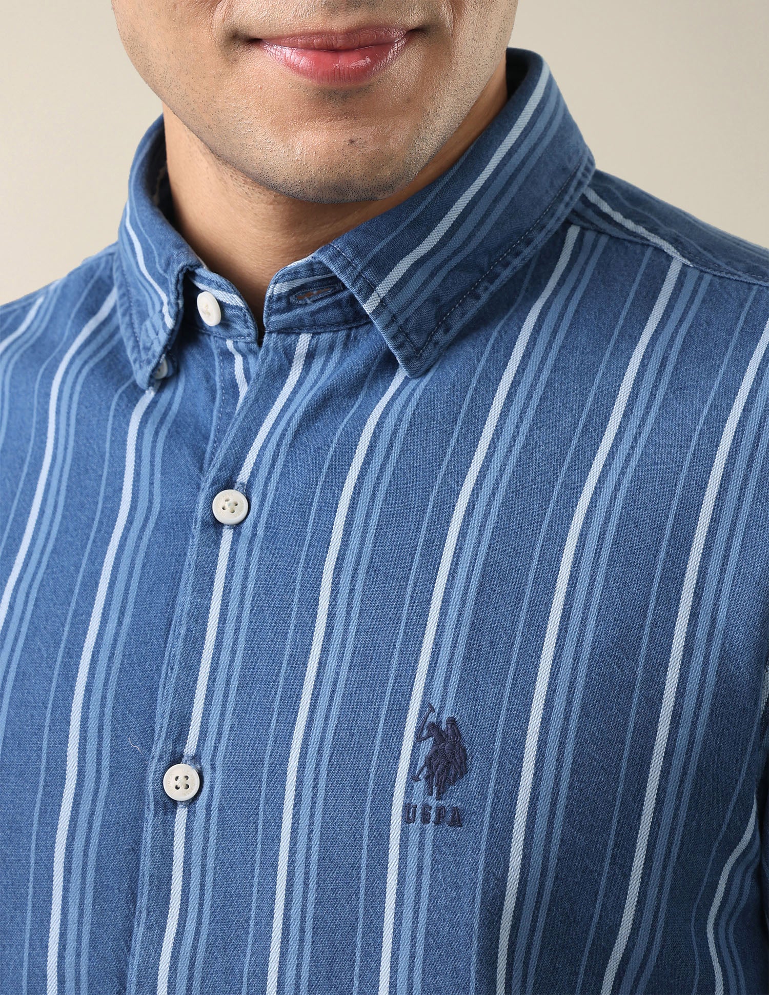 Vertical Striped Regular Fit Shirt Indigo - U.S. Polo Assn. India | Large