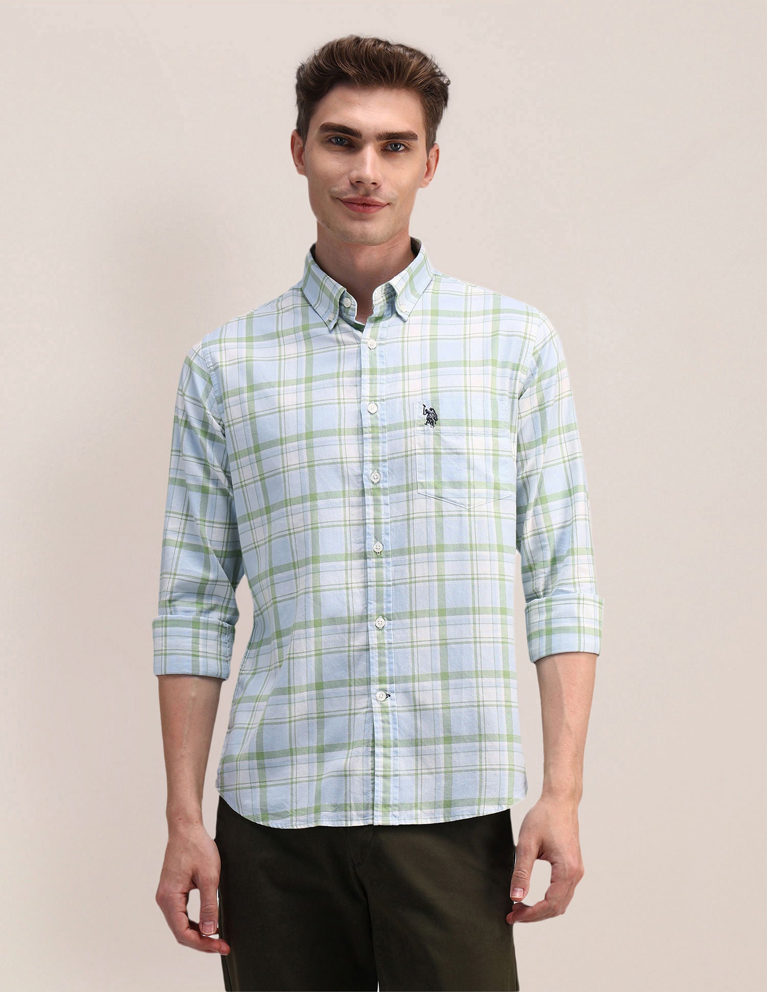 Tailored Fit Tartan Checked Shirt Green - U.S. Polo Assn. India | Large