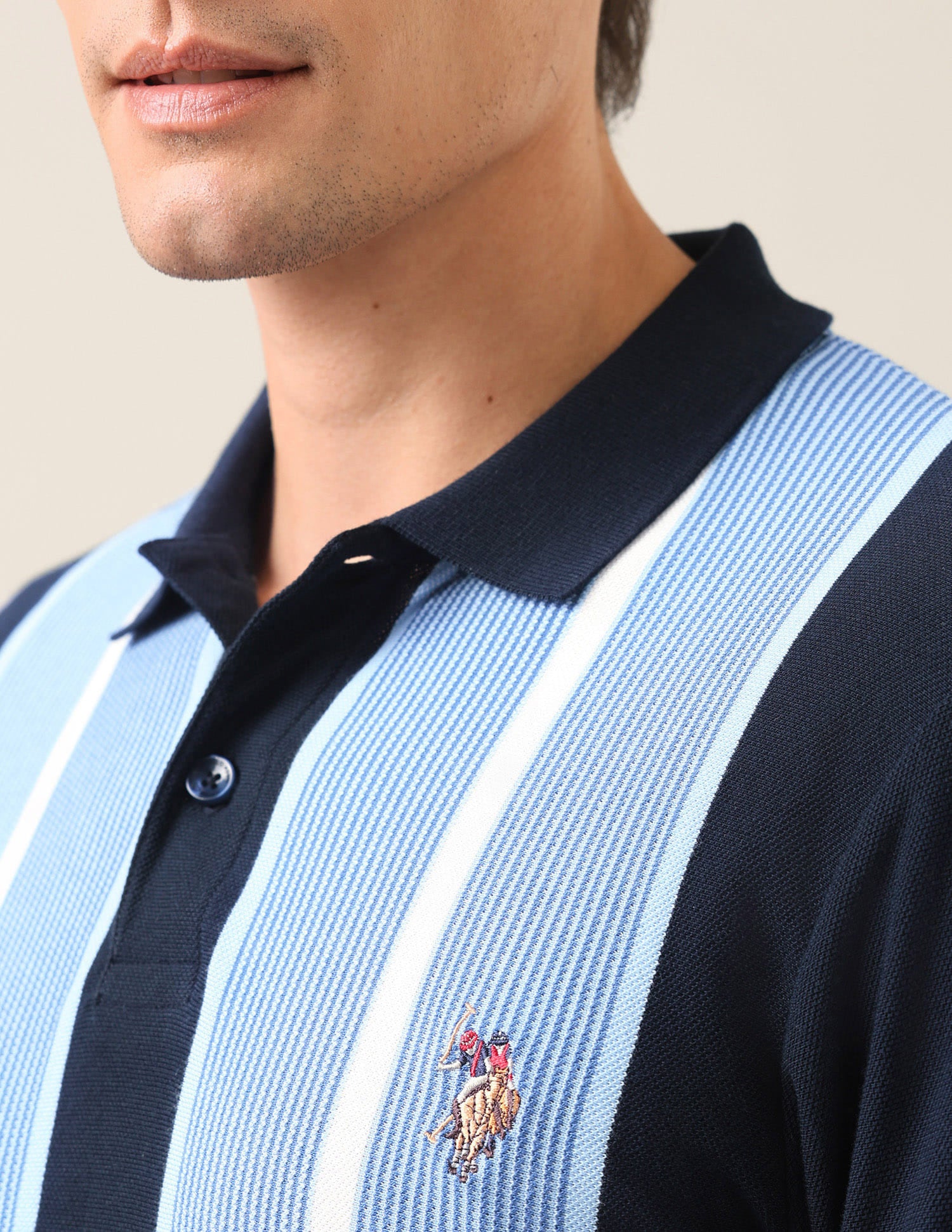 Colourblocked Vertical Striped Slim Fit Polo Shirt Navy - U.S. Polo Assn. India | Large