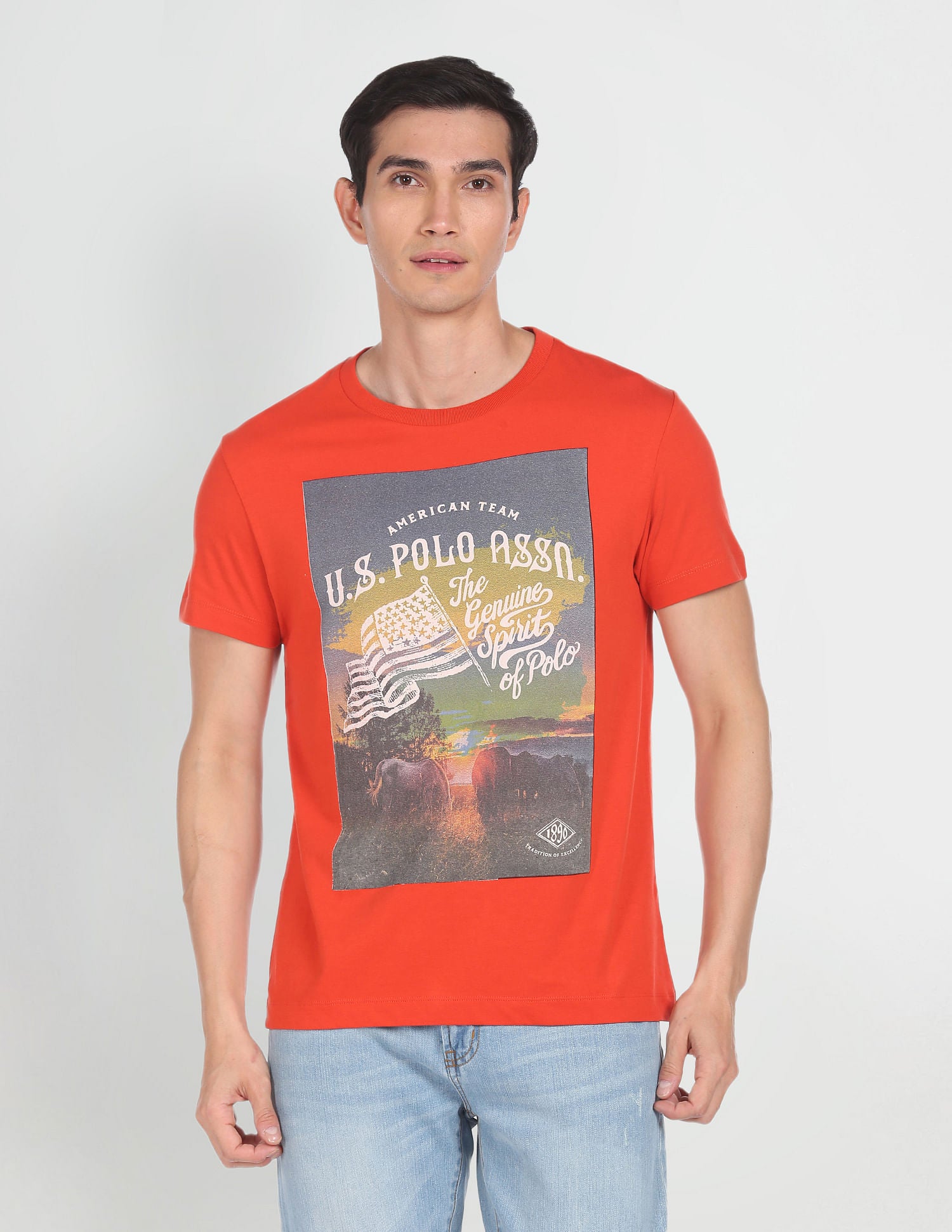 Men Red Crew Neck Graphic Print T-Shirt