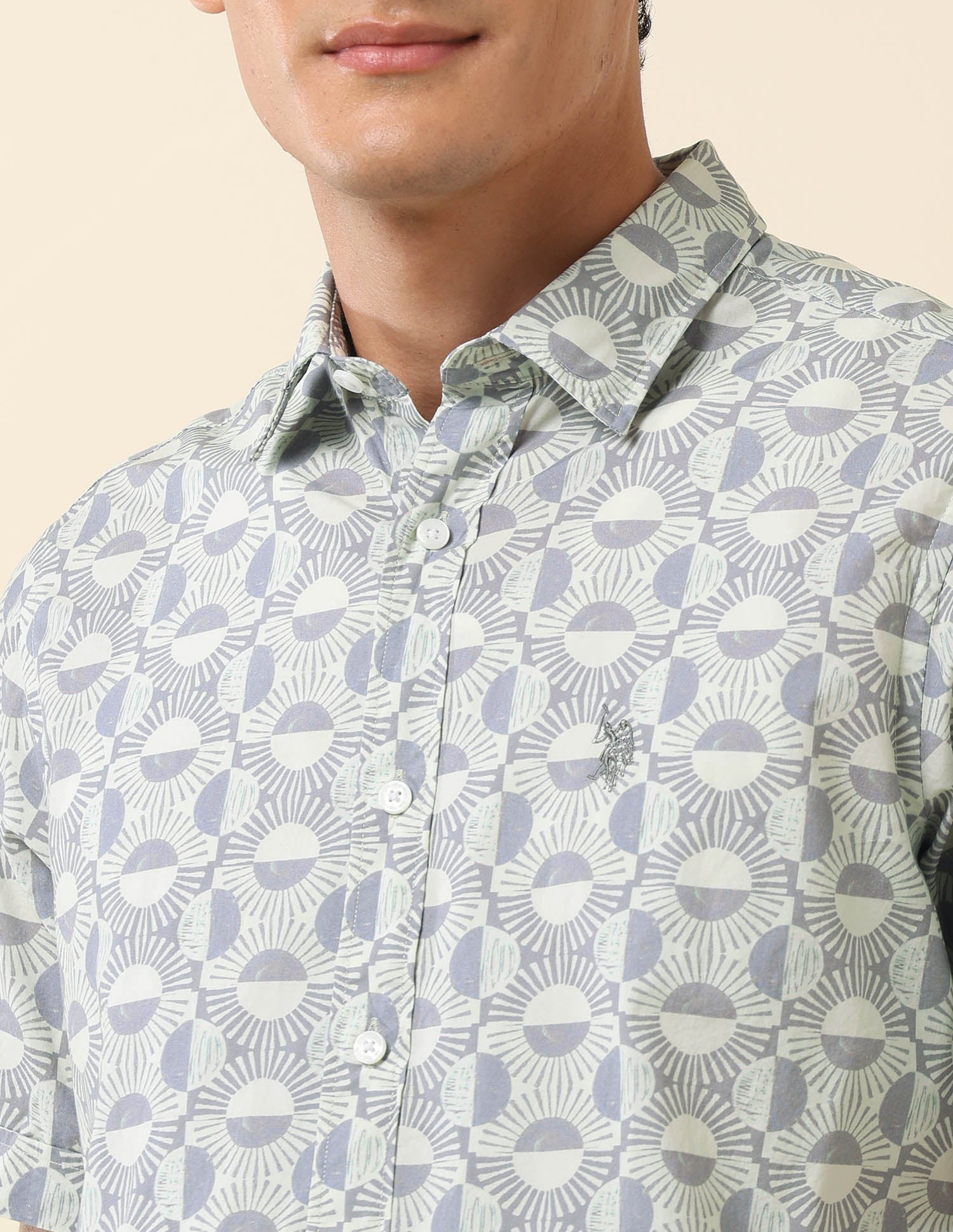 Tailored Fit Geometric Printed Shirt Grey - U.S. Polo Assn. India | Large
