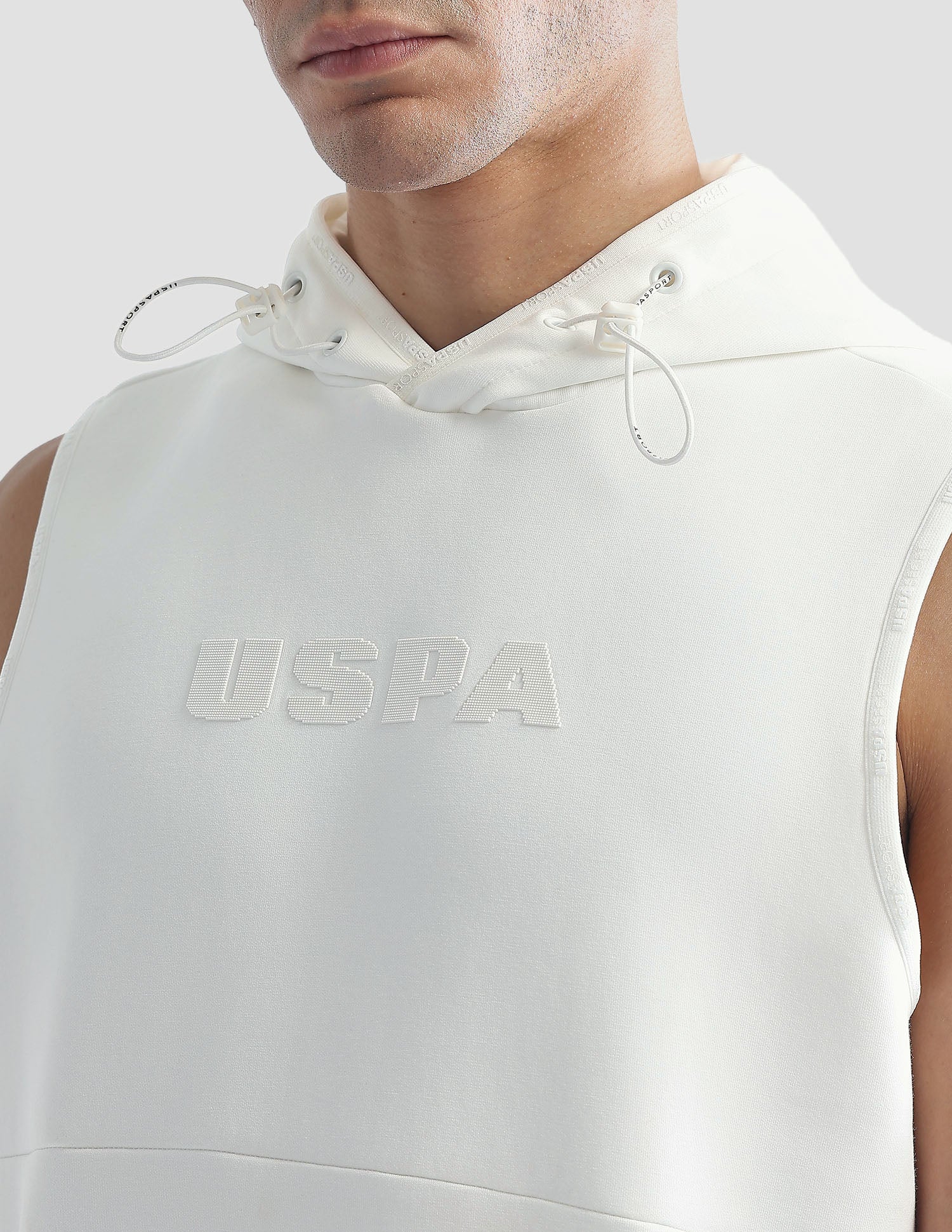 Solid Regular Fit Zipper Active Sweatshirt Off White - U.S. Polo Assn. India | Large