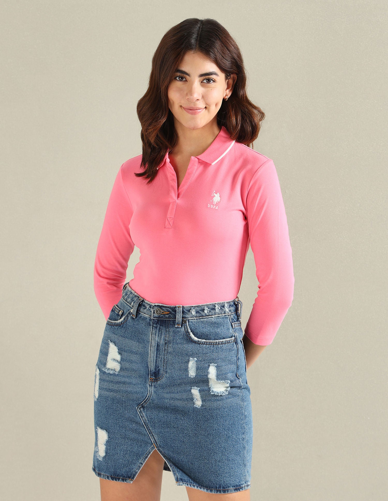 Tipped Collar Solid Polo Shirt Pink - U.S. POLO ASSN. | Large