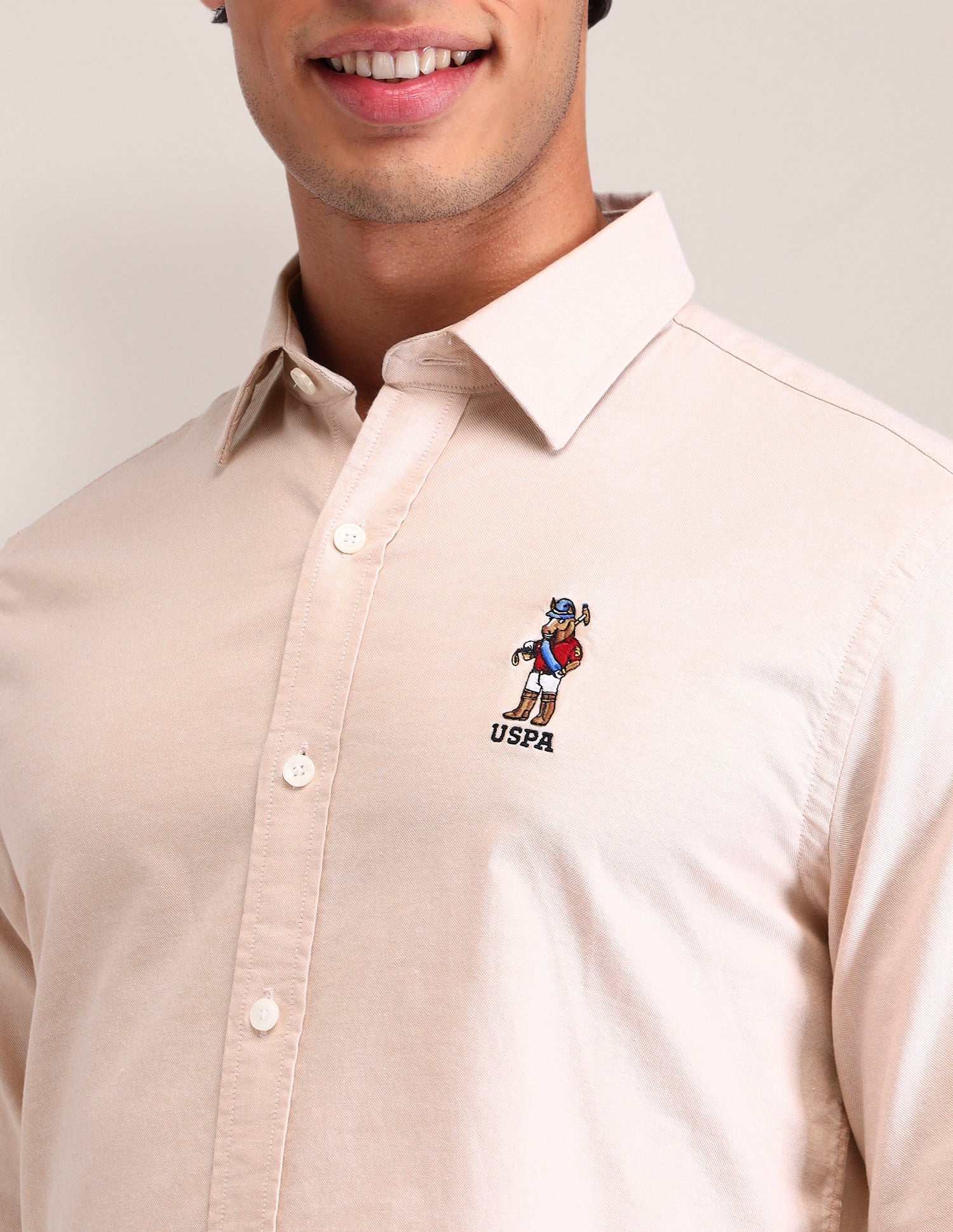 Solid Cotton Shirt Beige - U.S. POLO ASSN. | Large