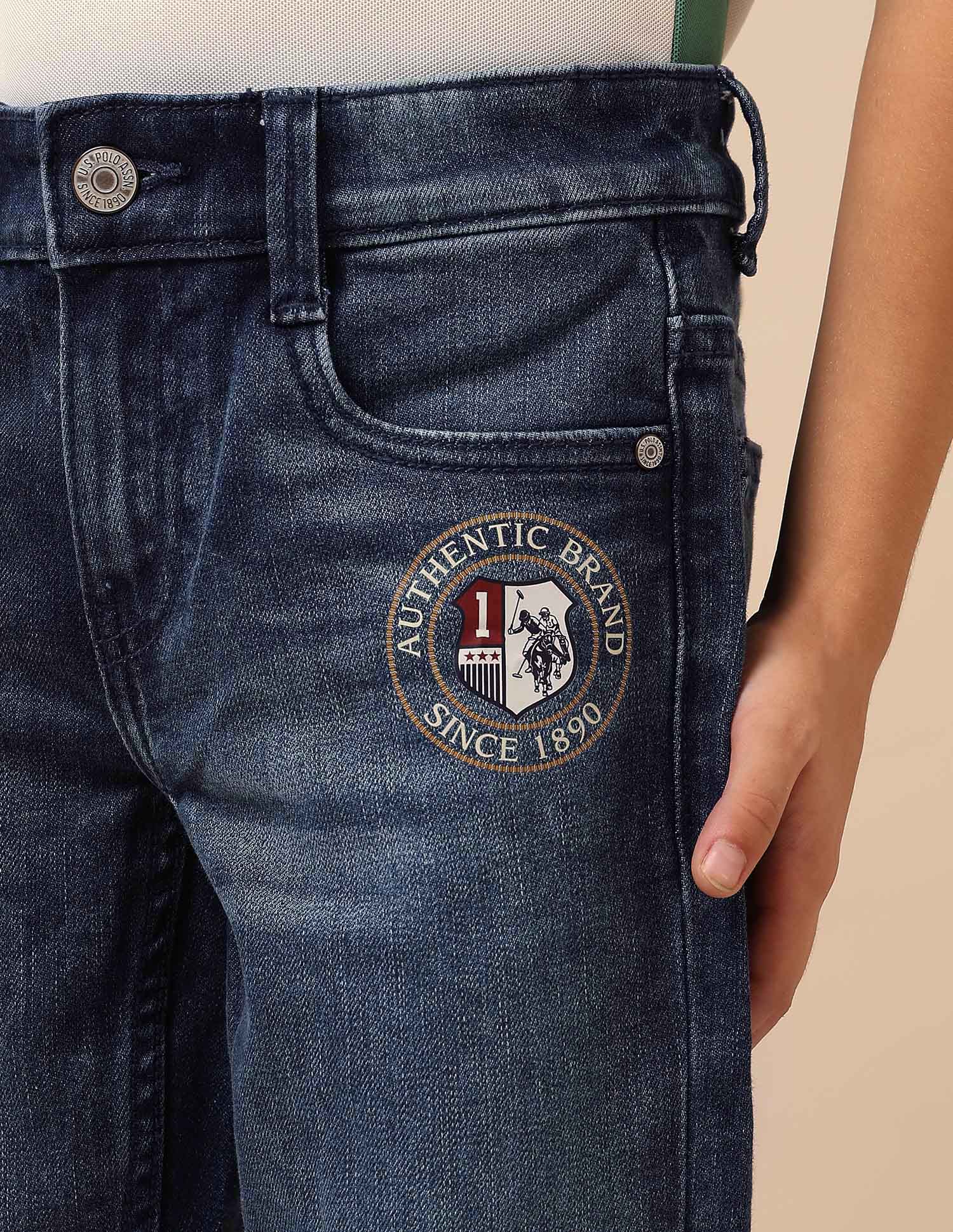 Boys Slim Fit Whiskered Jeans Blue - U.S. POLO ASSN. | Large