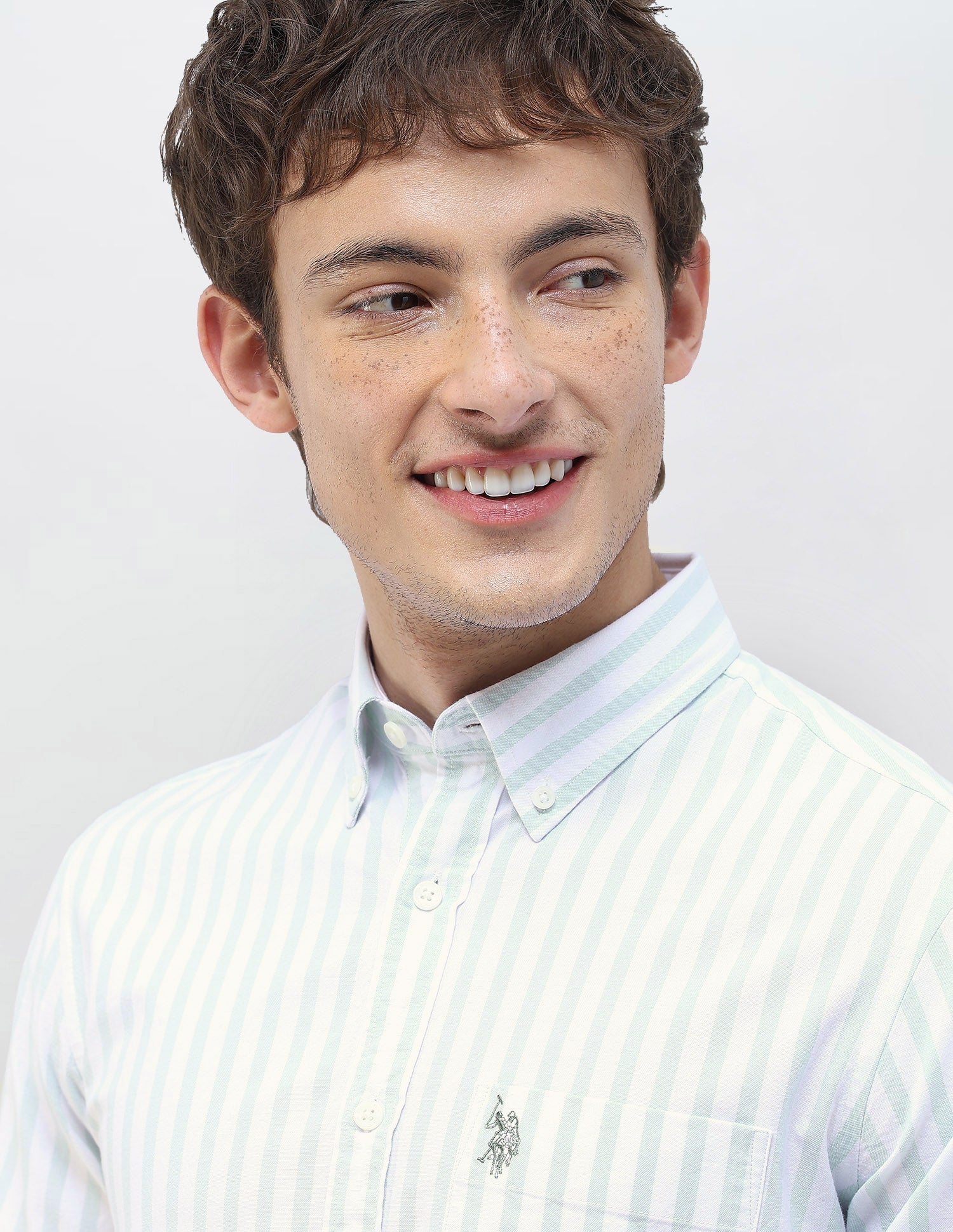 Vertical Striped Regular Fit Shirt Light Green - U.S. Polo Assn. India | Large