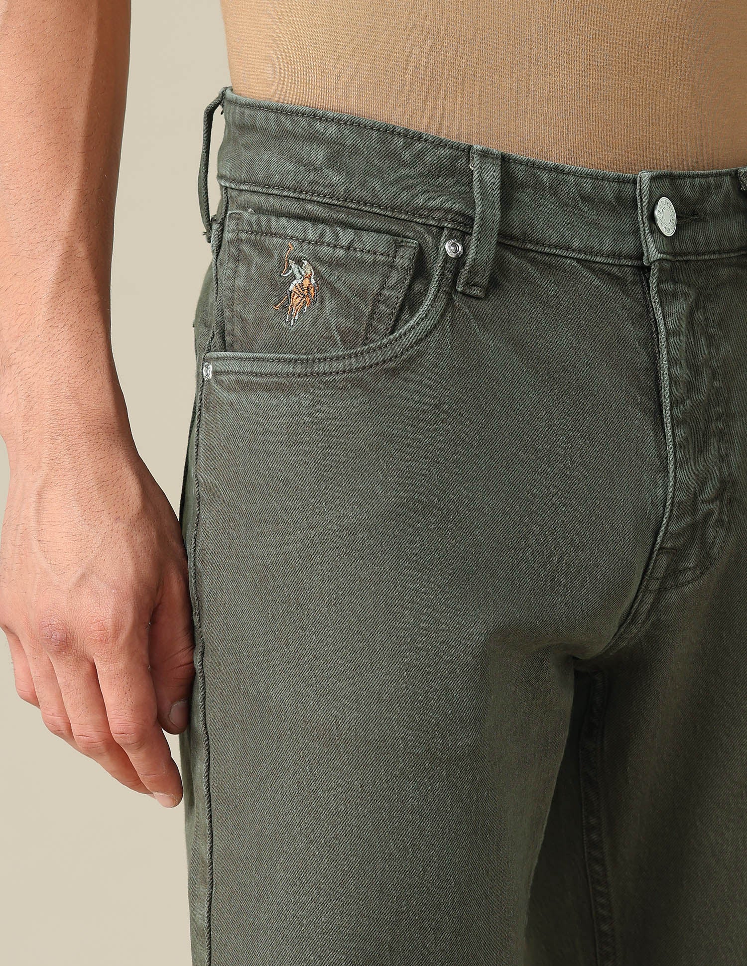 Brandon Slim Tapered Fit Green Jeans Dark Olive - U.S. POLO ASSN. | Large