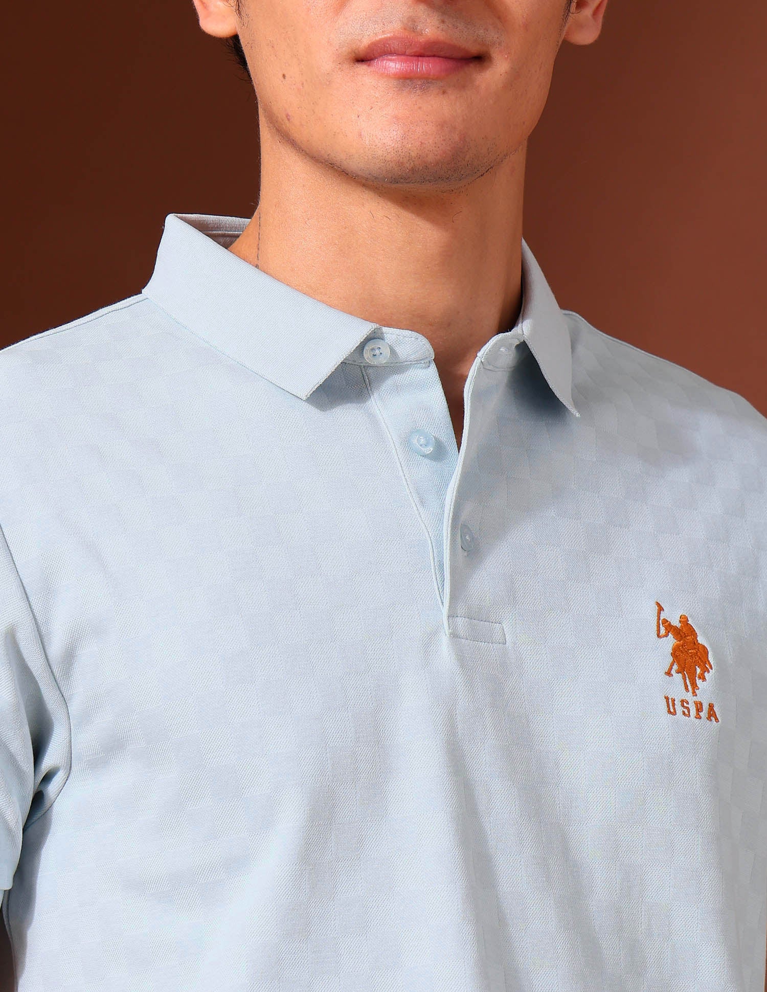 Textured Slim Fit Work and Wander Polo Shirt Light Blue - U.S. Polo Assn. India | Large