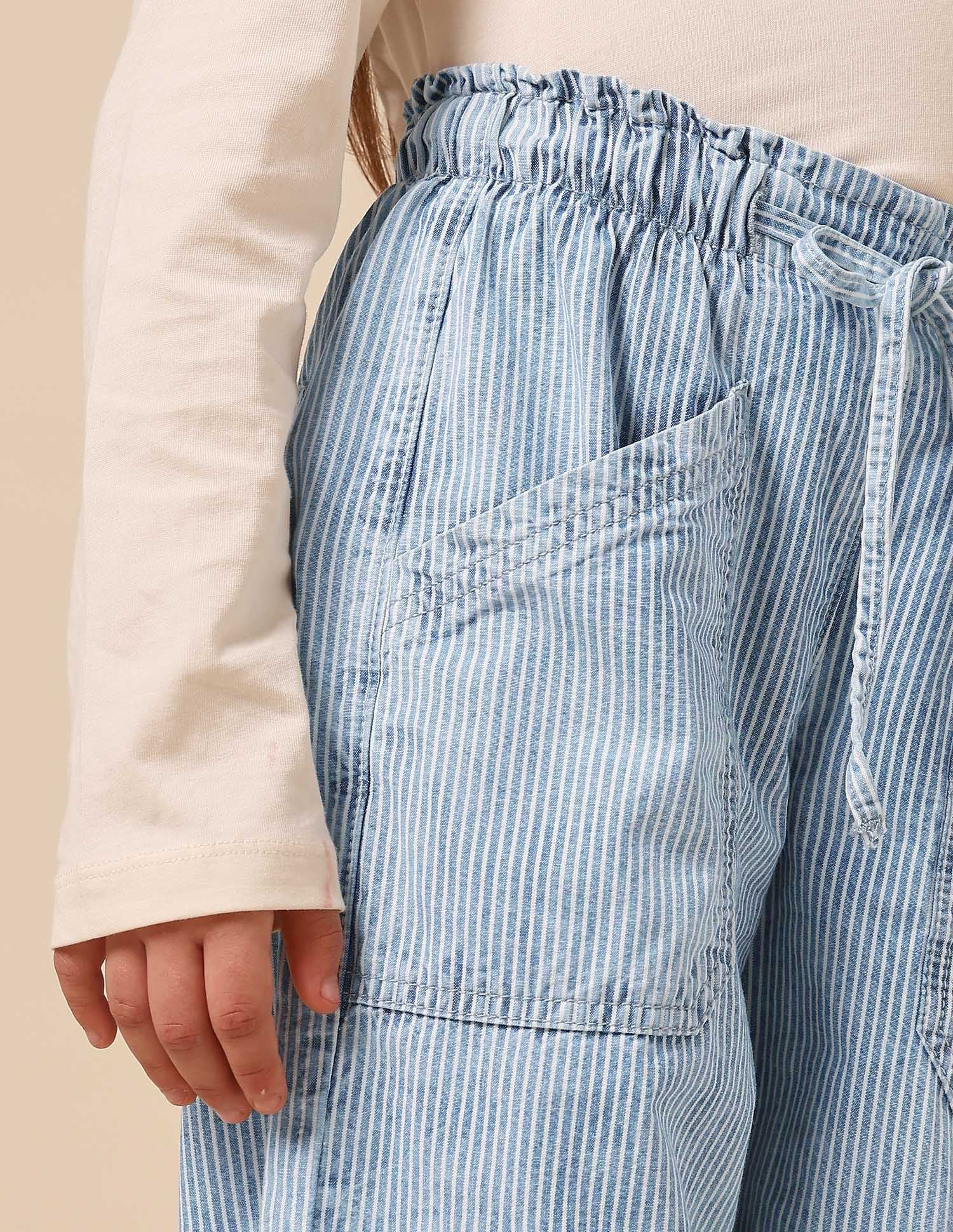 Girls Vertical Striped Jogger Jeans Light Blue - U.S. POLO ASSN. | Large