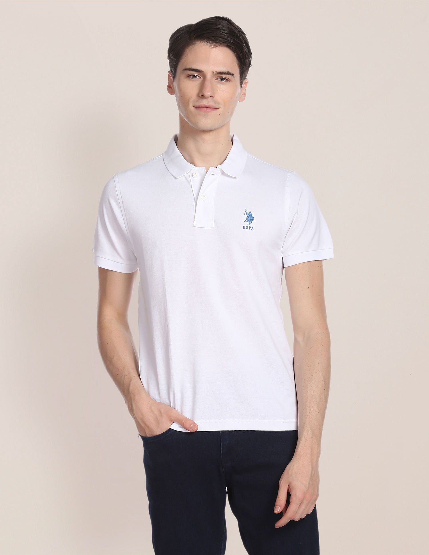Men White Cotton Solid Polo Shirt – U.S. Polo Assn. India