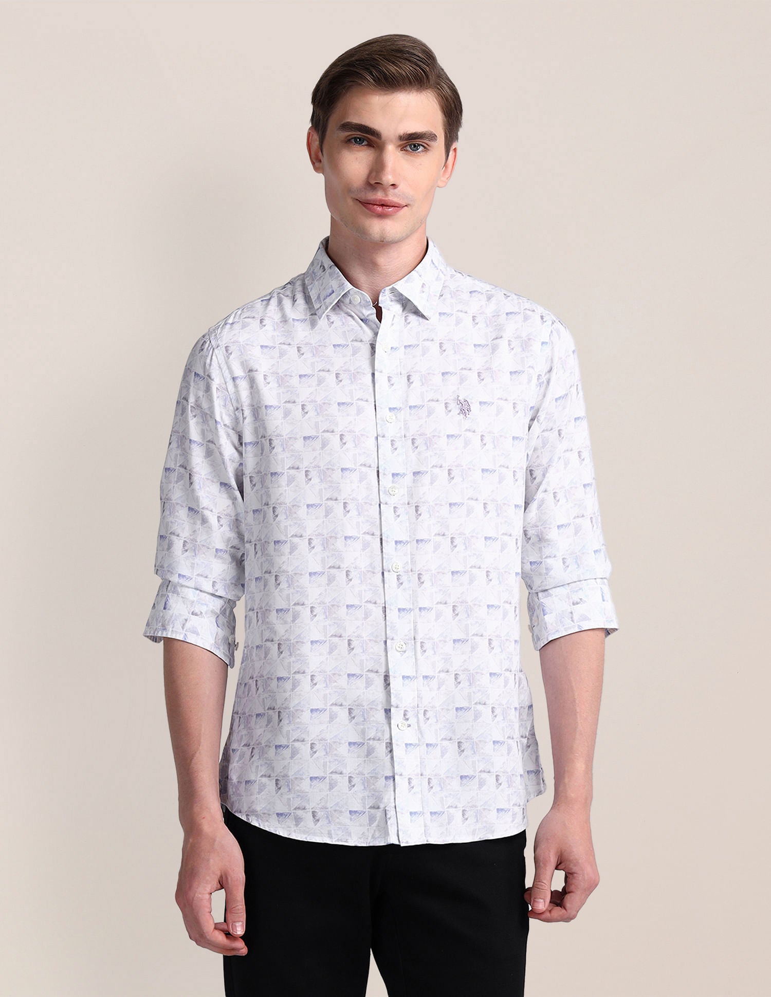 Tailored Fit Abstract Shirt White - U.S. Polo Assn. India | Large