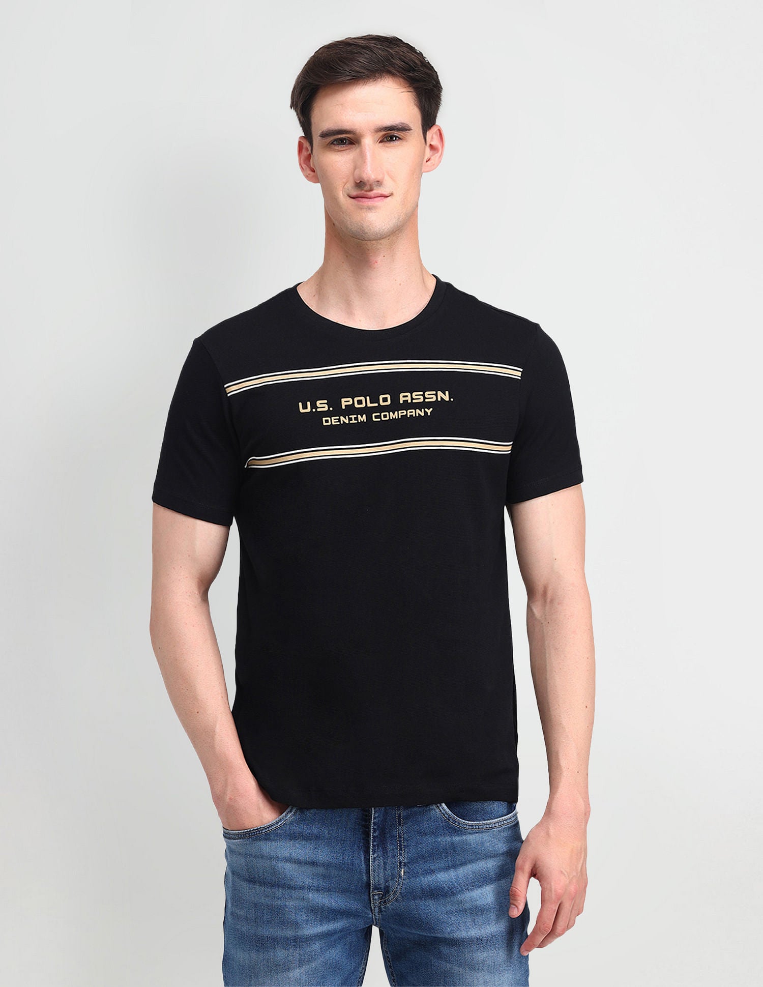 Muscle Fit Brand Print T-Shirt Black - U.S. Polo Assn. India | Large