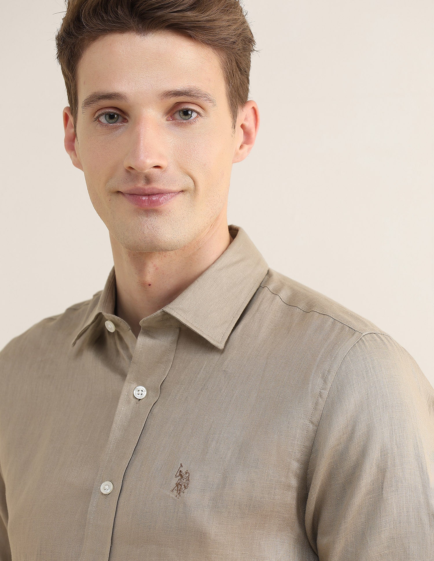 Solid Regular Fit Shirt Light Brown - U.S. Polo Assn. India | Large