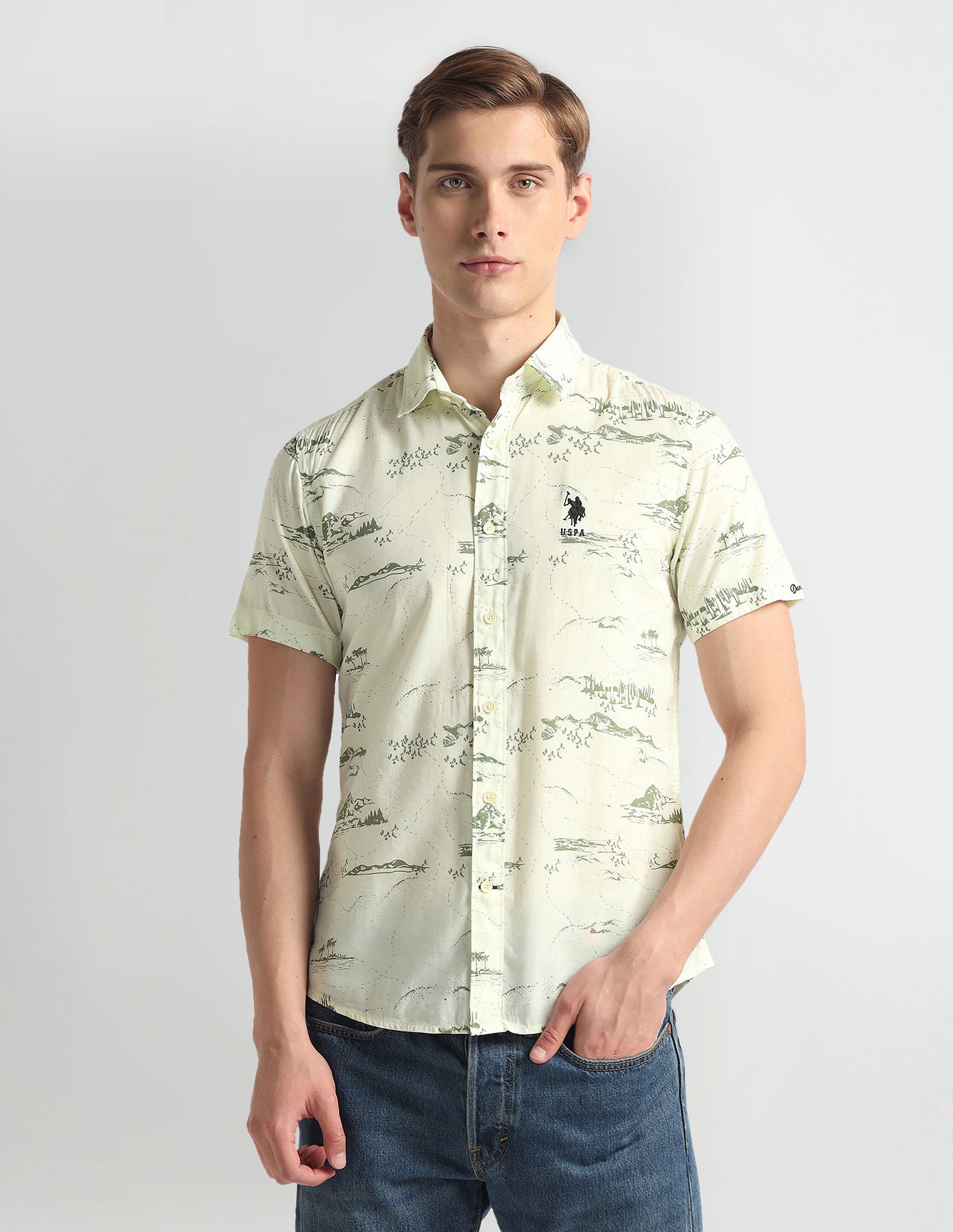 Graphic Print Slim Fit Shirt Ivory - U.S. Polo Assn. India | Large