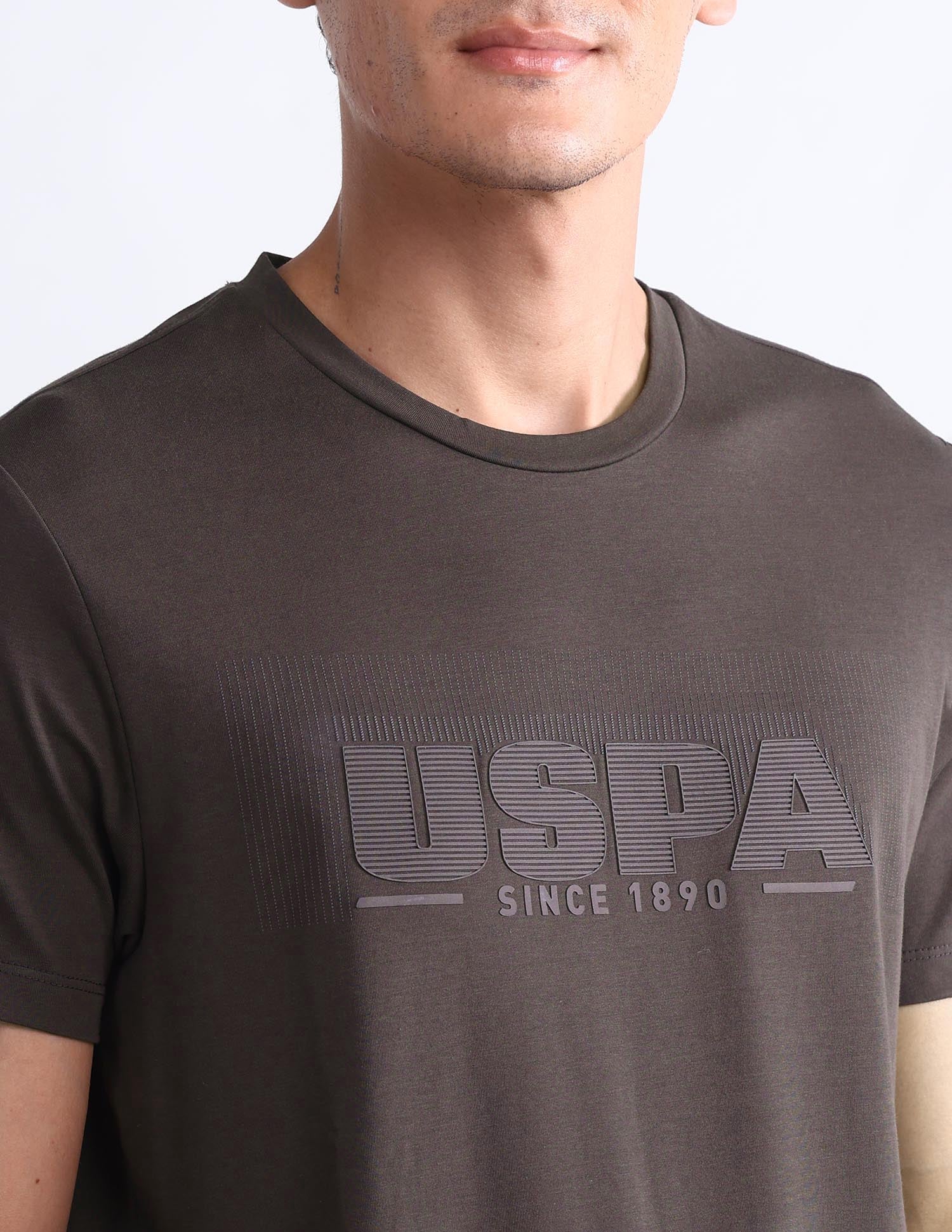 Brand Embossed Slim Fit T-Shirt Dark Brown - U.S. Polo Assn. India | Large