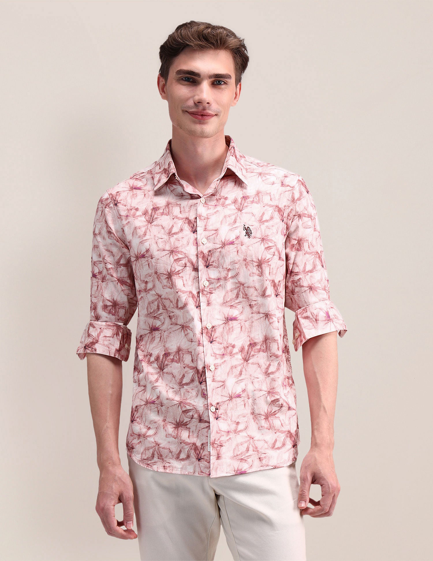 Satin Digital Print Shirt Coral - U.S. POLO ASSN. | Large