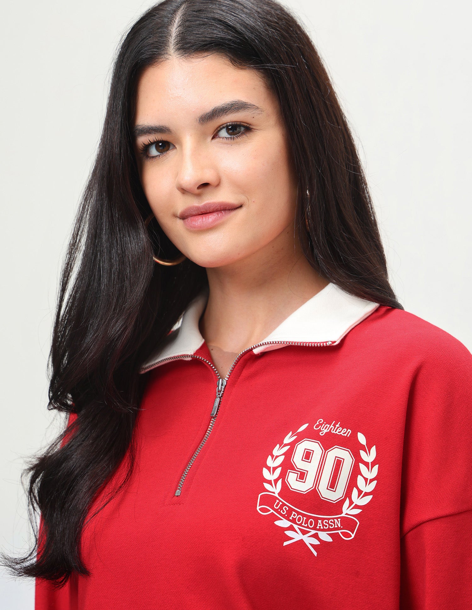 Solid Oversized Fit Zipper Sweatshirt Red - U.S. Polo Assn. India | Large