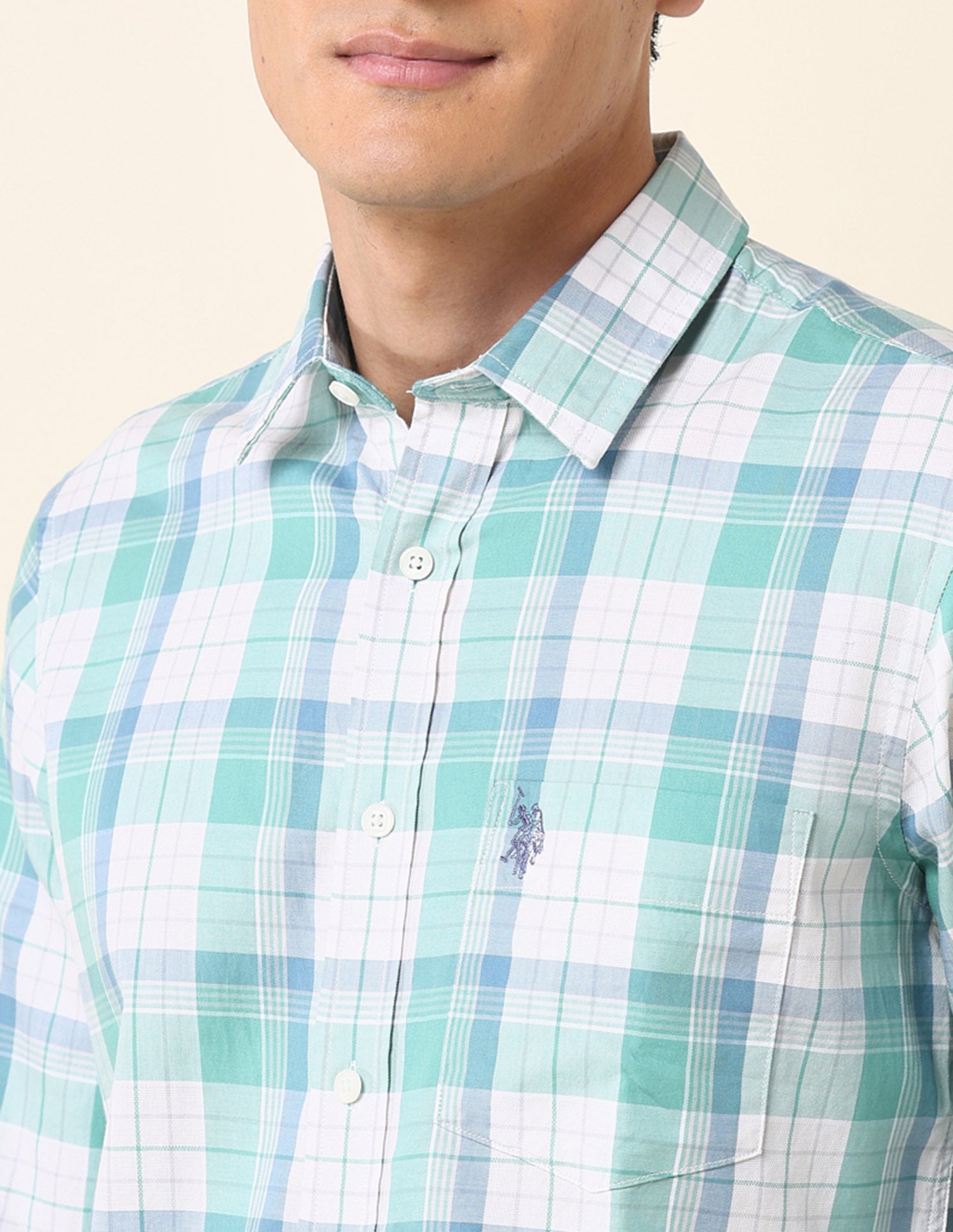 Tartan Checked Tailored Fit Shirt Light Green - U.S. Polo Assn. India | Large
