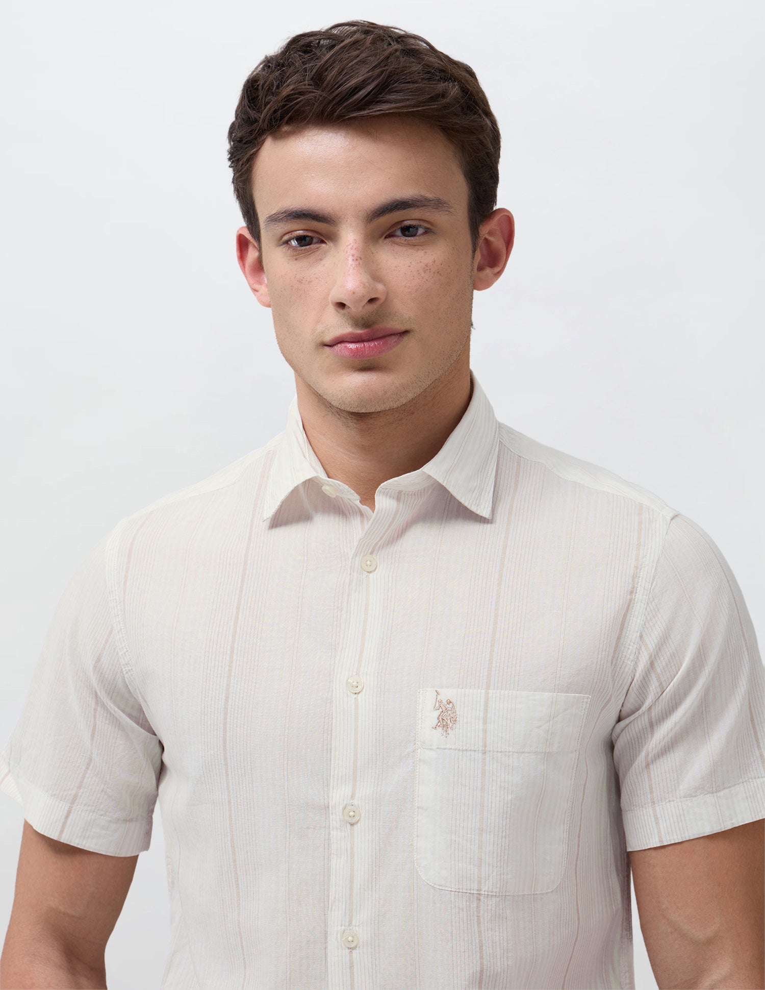 Vertical Striped Regular Fit Shirt Beige - U.S. Polo Assn. India | Large