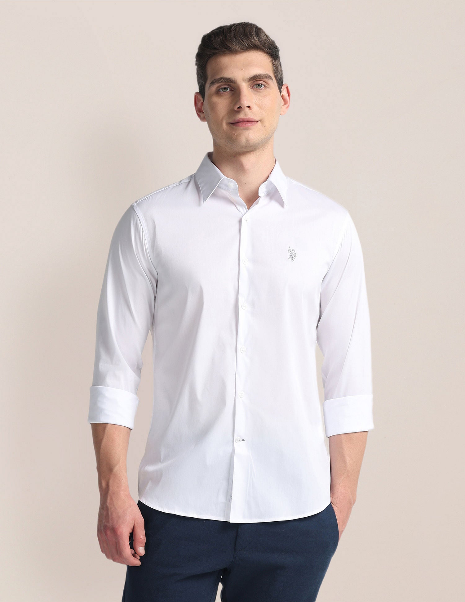 Tailored Regular Fit Solid Shirt White - U.S. Polo Assn. India | Large
