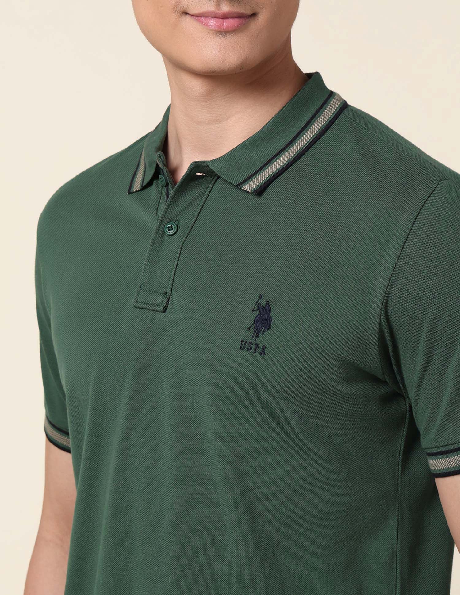 Slim Fit Pure Cotton Polo Shirt Dark Green - U.S. Polo Assn. India | Large