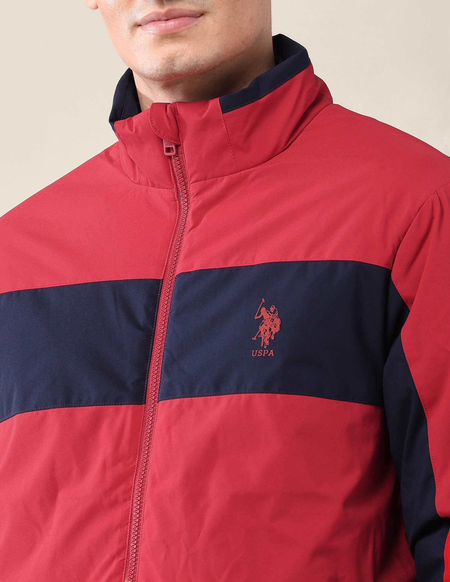 Colourblocked Regular Fit Jacket Red - U.S. Polo Assn. India | Large