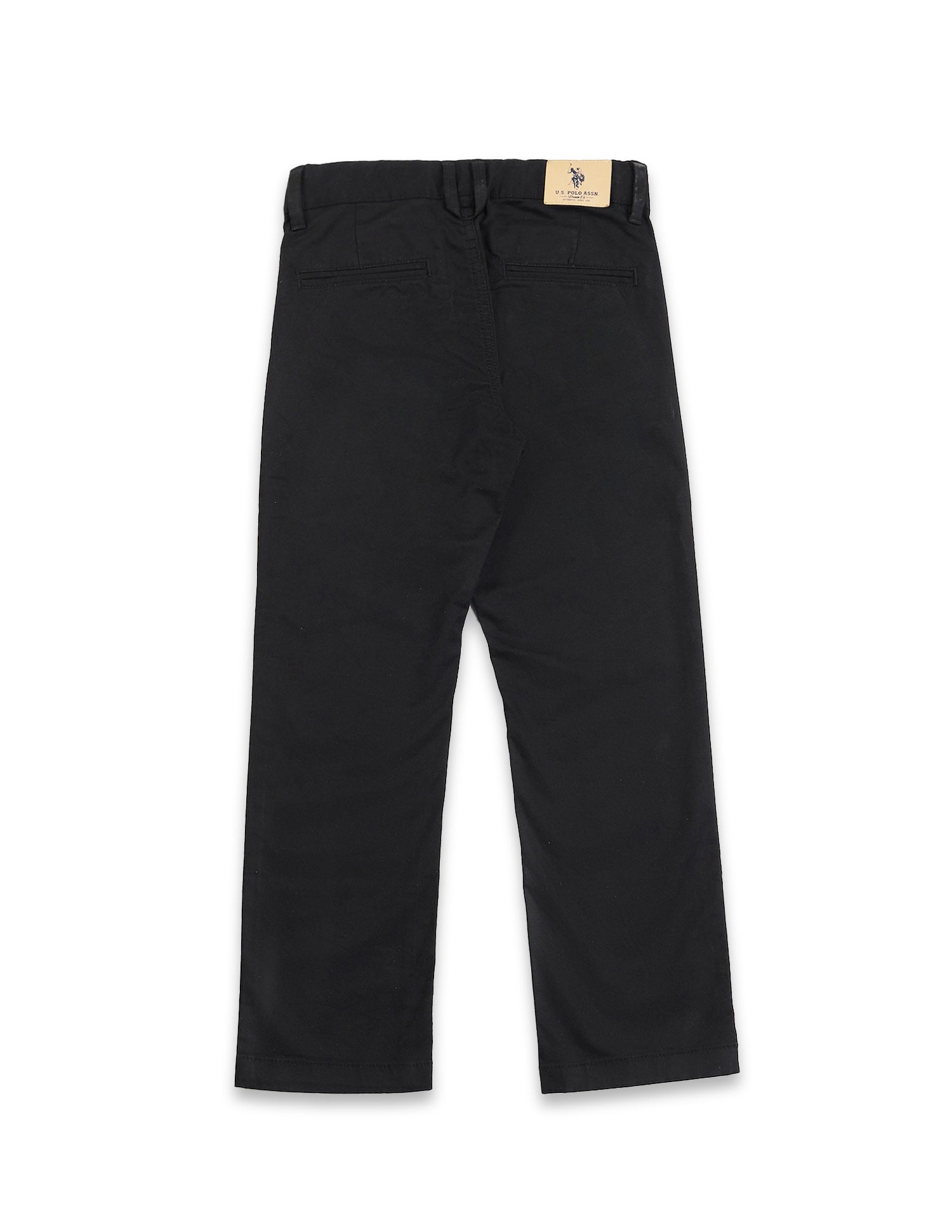 Boys Black Mid Rise Solid Twill Trousers Black - U.S. POLO ASSN. | Large
