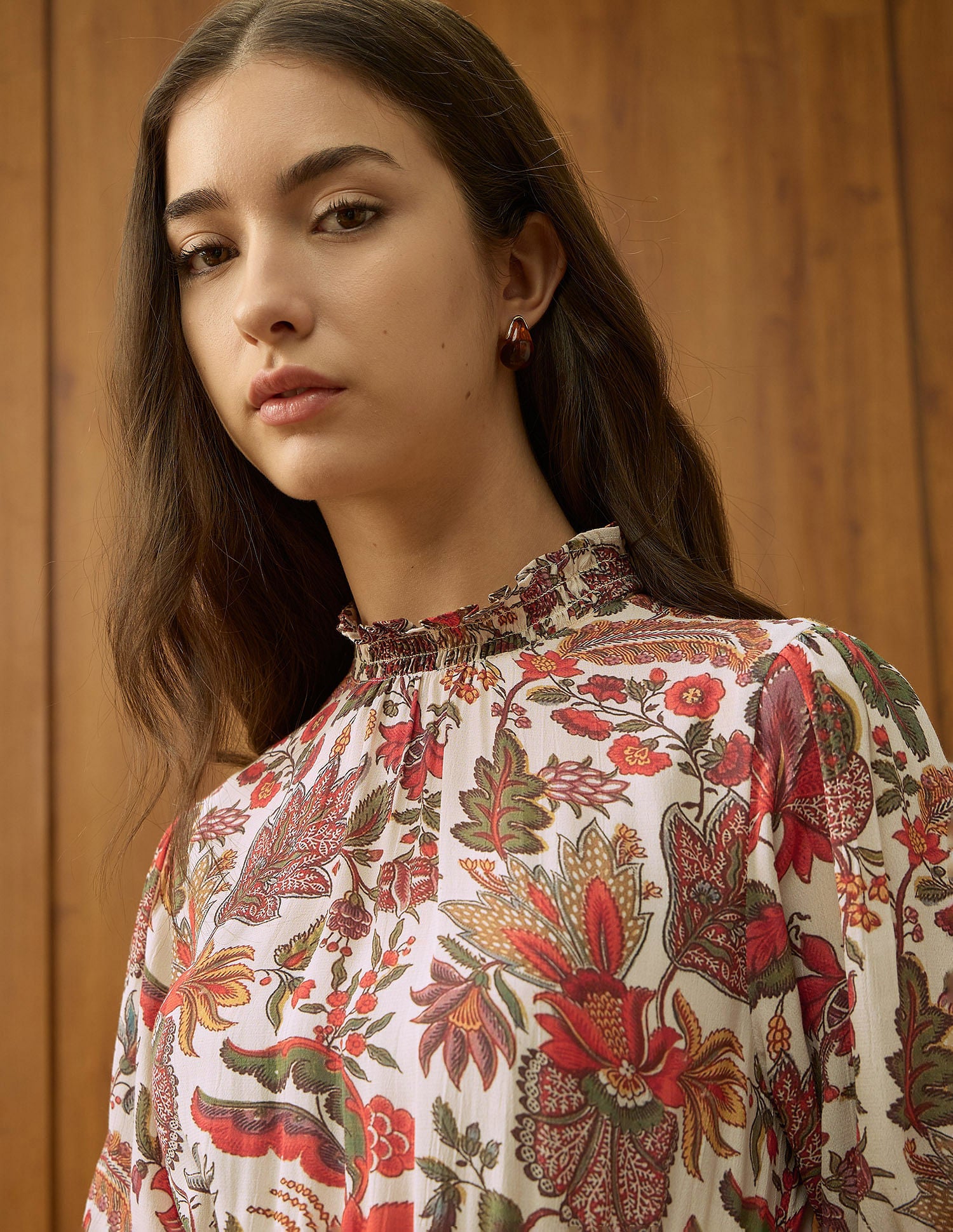 Smocked Floral Printed A-Line Midi Dress Ecru - U.S. POLO ASSN. | Large