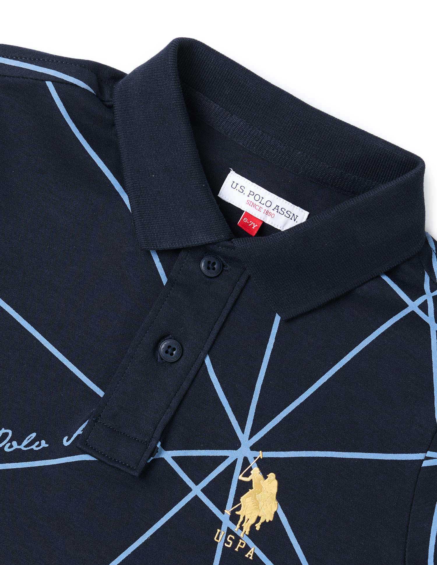 Boys Geometric Printed Regular Fit Polo Shirt Navy - U.S. POLO ASSN. | Large