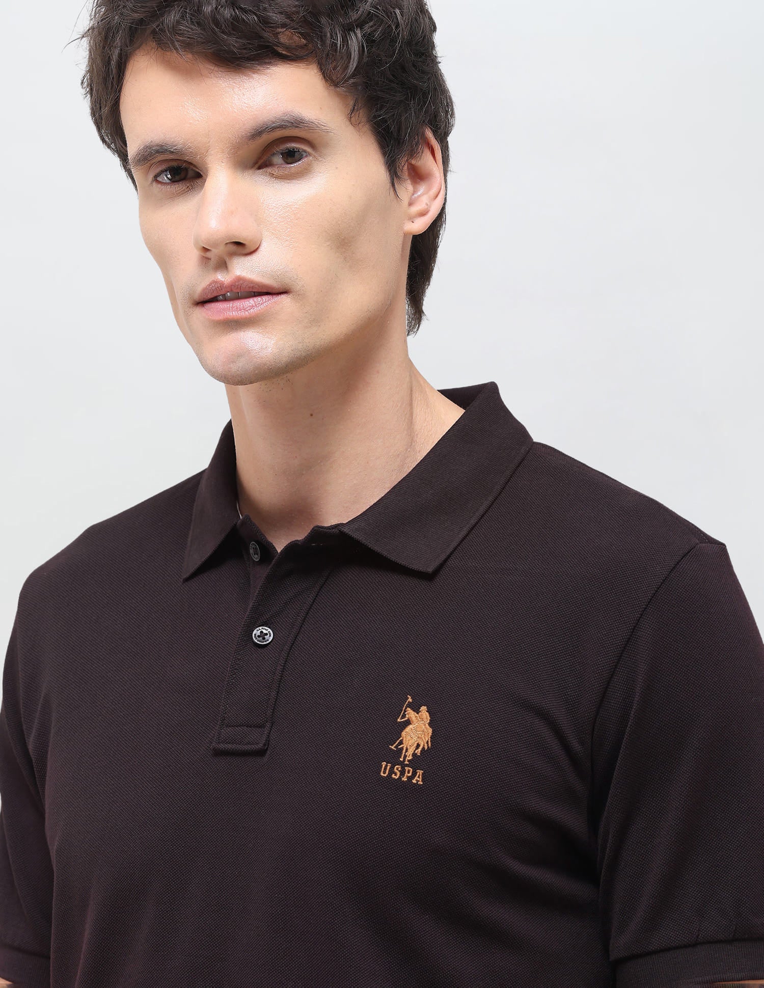 Solid Slim Fit Polo Shirt Brown - U.S. Polo Assn. India | Large