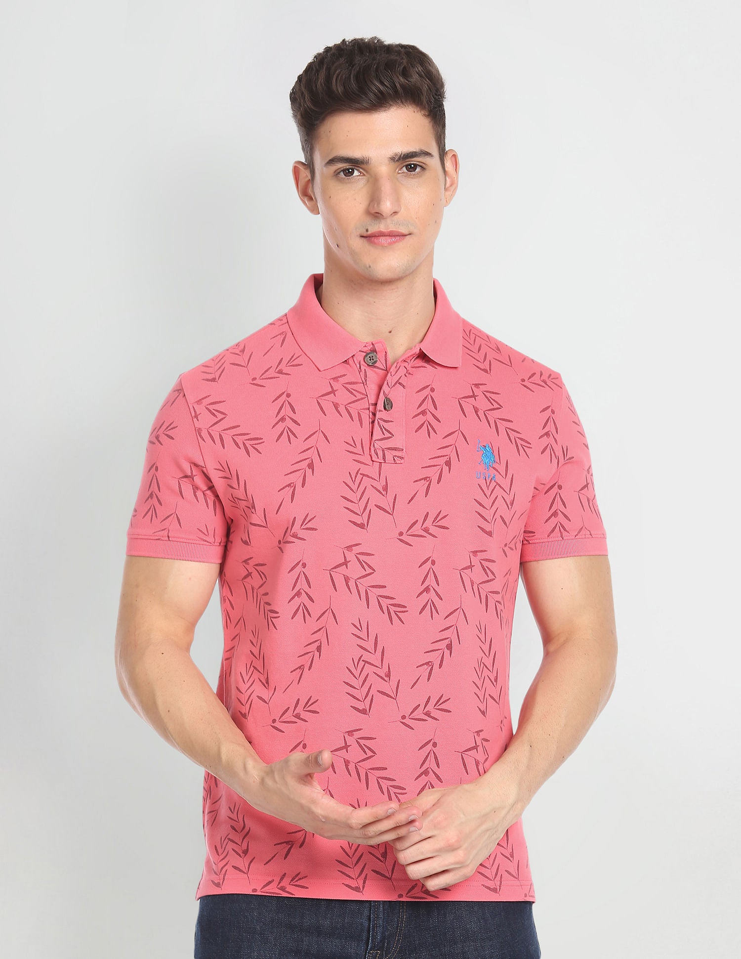 Cotton Floral Print Polo Shirt Pink - U.S. POLO ASSN. | Large