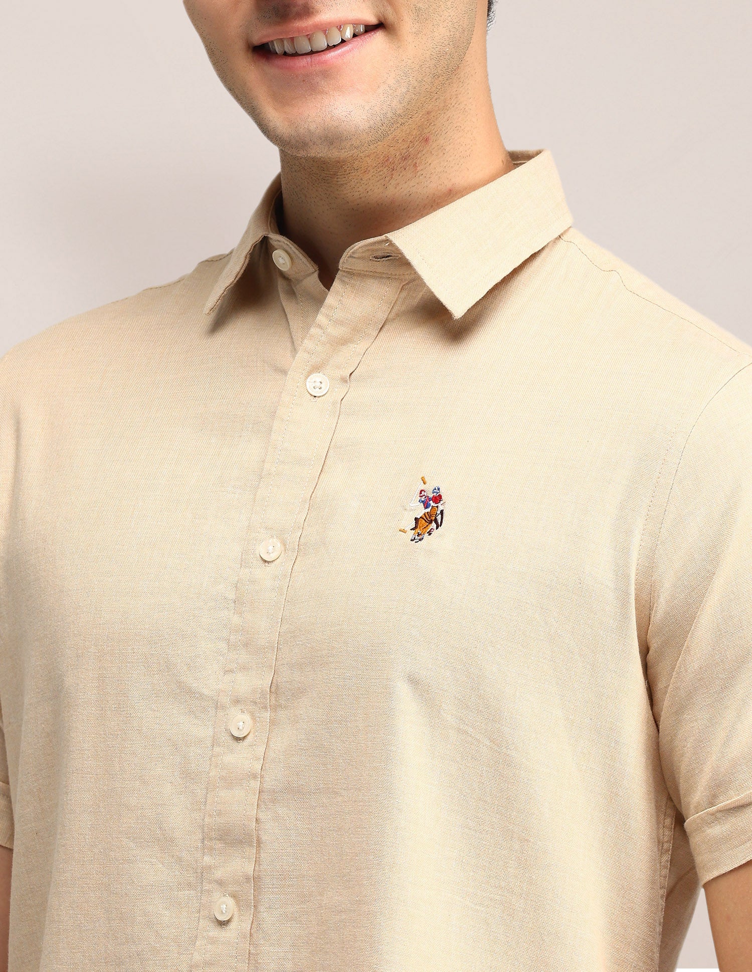 Solid Tailored Fit Shirt Beige - U.S. Polo Assn. India | Large