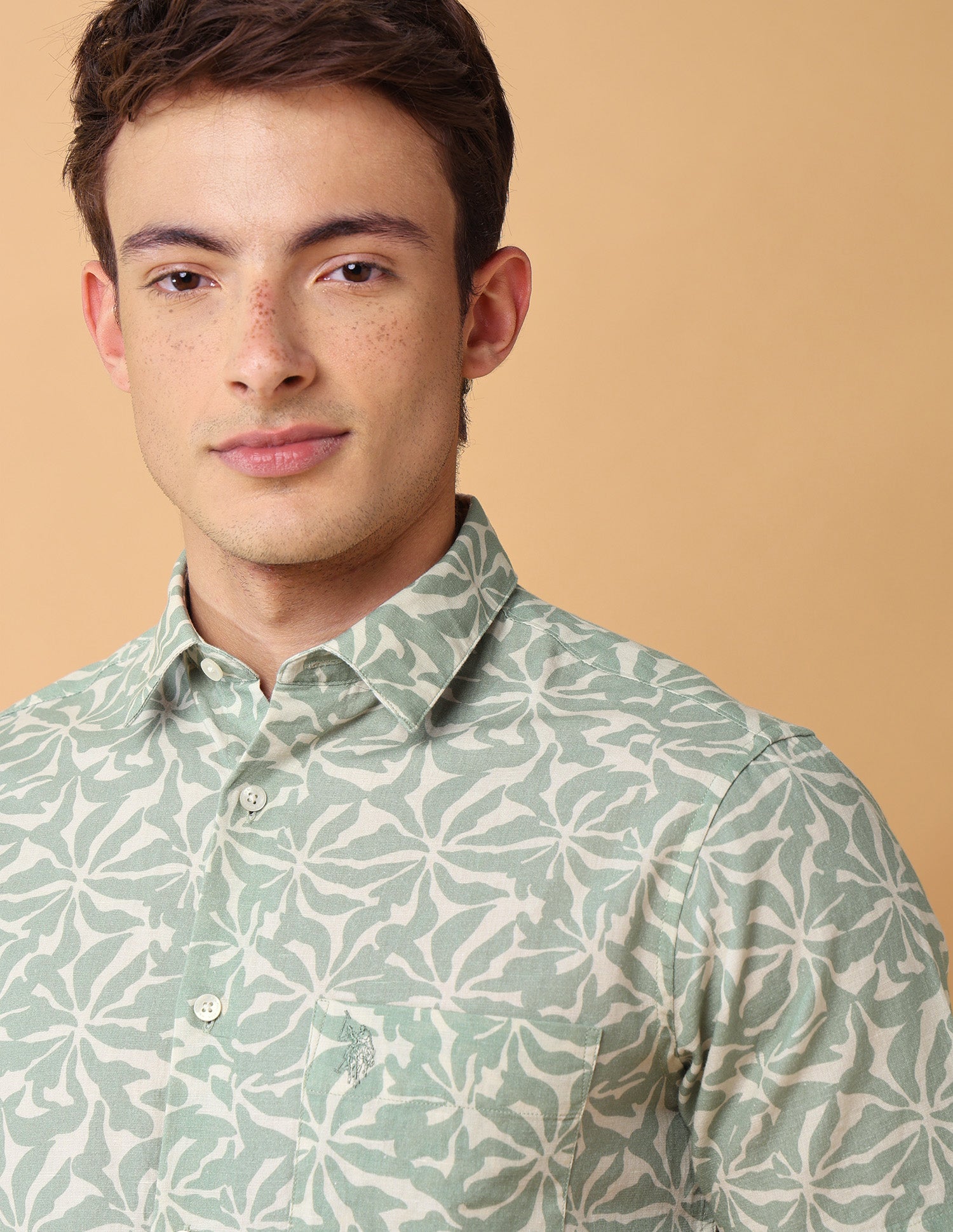 Abstract Printed Regular Fit Shirt Light Olive - U.S. Polo Assn. India | Large