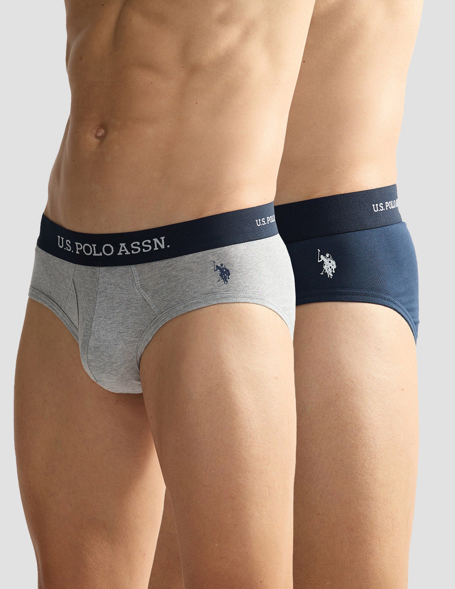 Elasticized Waist OEB11 Briefs - Pack Of 2 Grey Melange and Navy - U.S. POLO ASSN. | Large