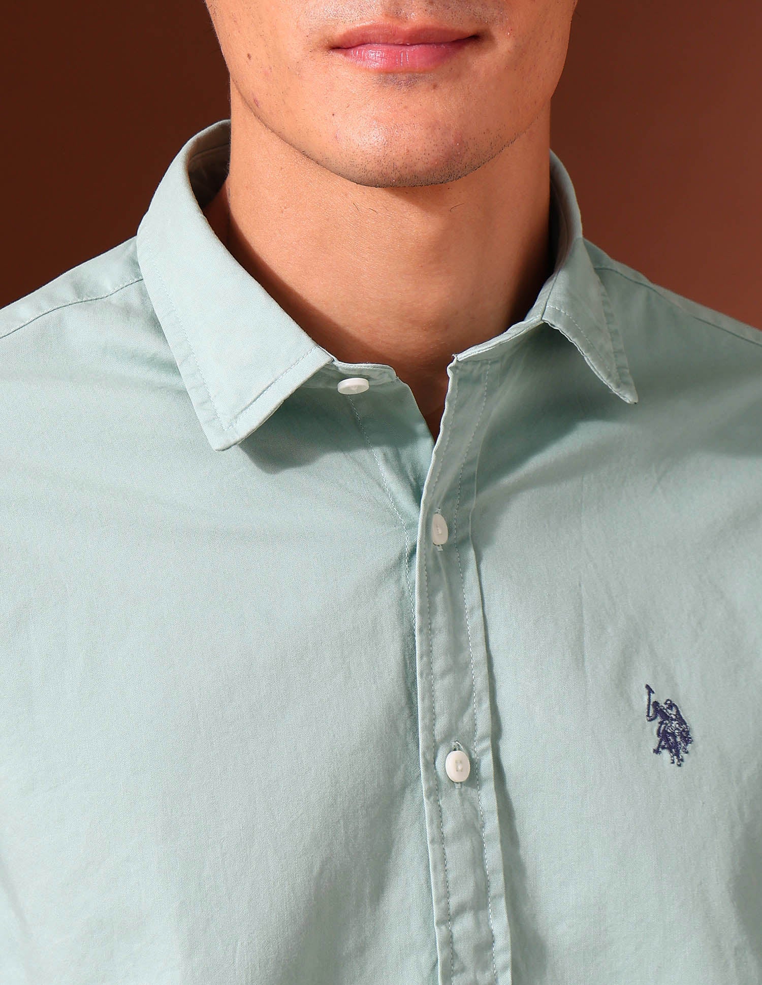 Pure Cotton Tailored Fit Twill Shirt Mint - U.S. Polo Assn. India | Large