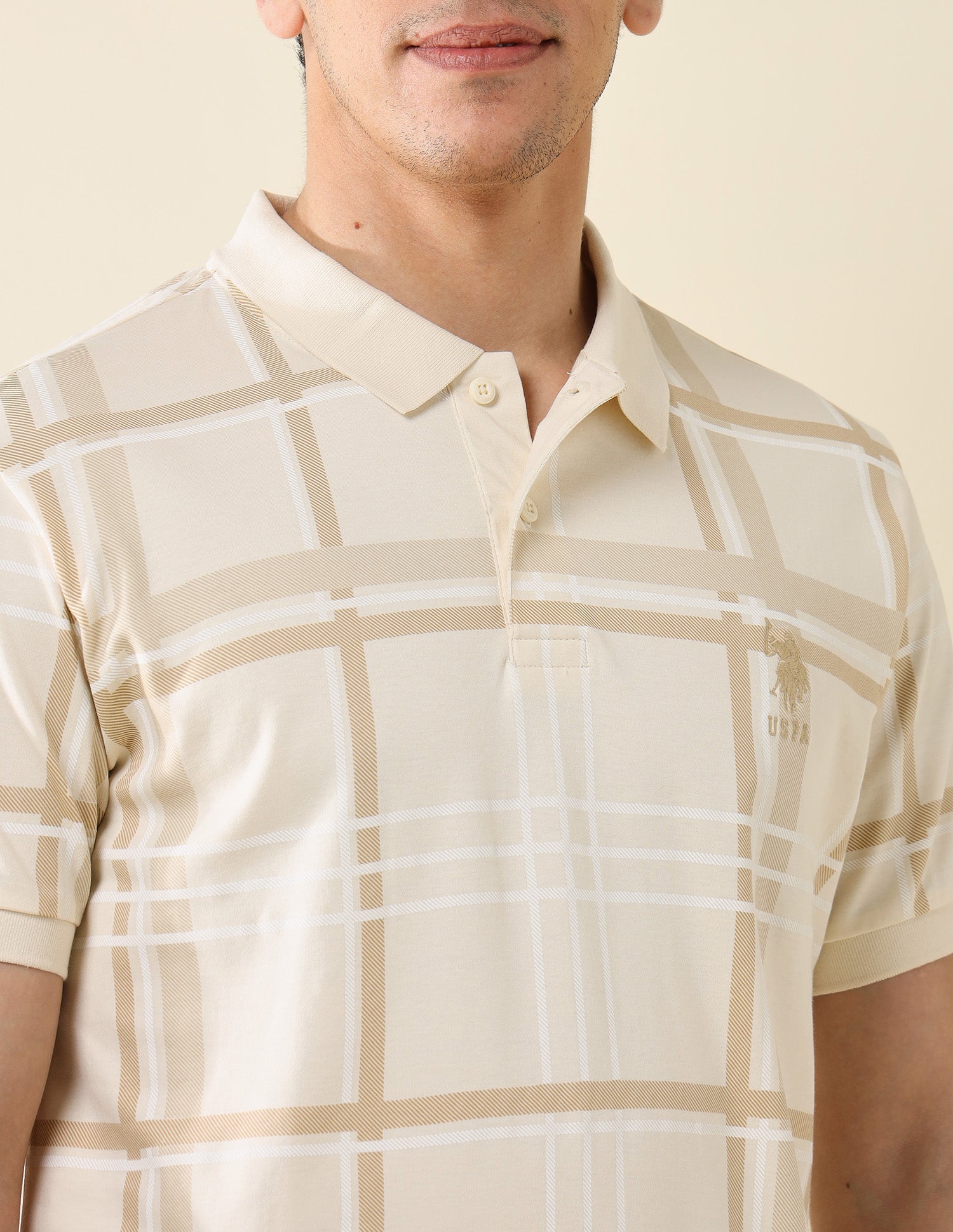 Checked Slim Fit Classic Polo Shirt Beige - U.S. Polo Assn. India | Large